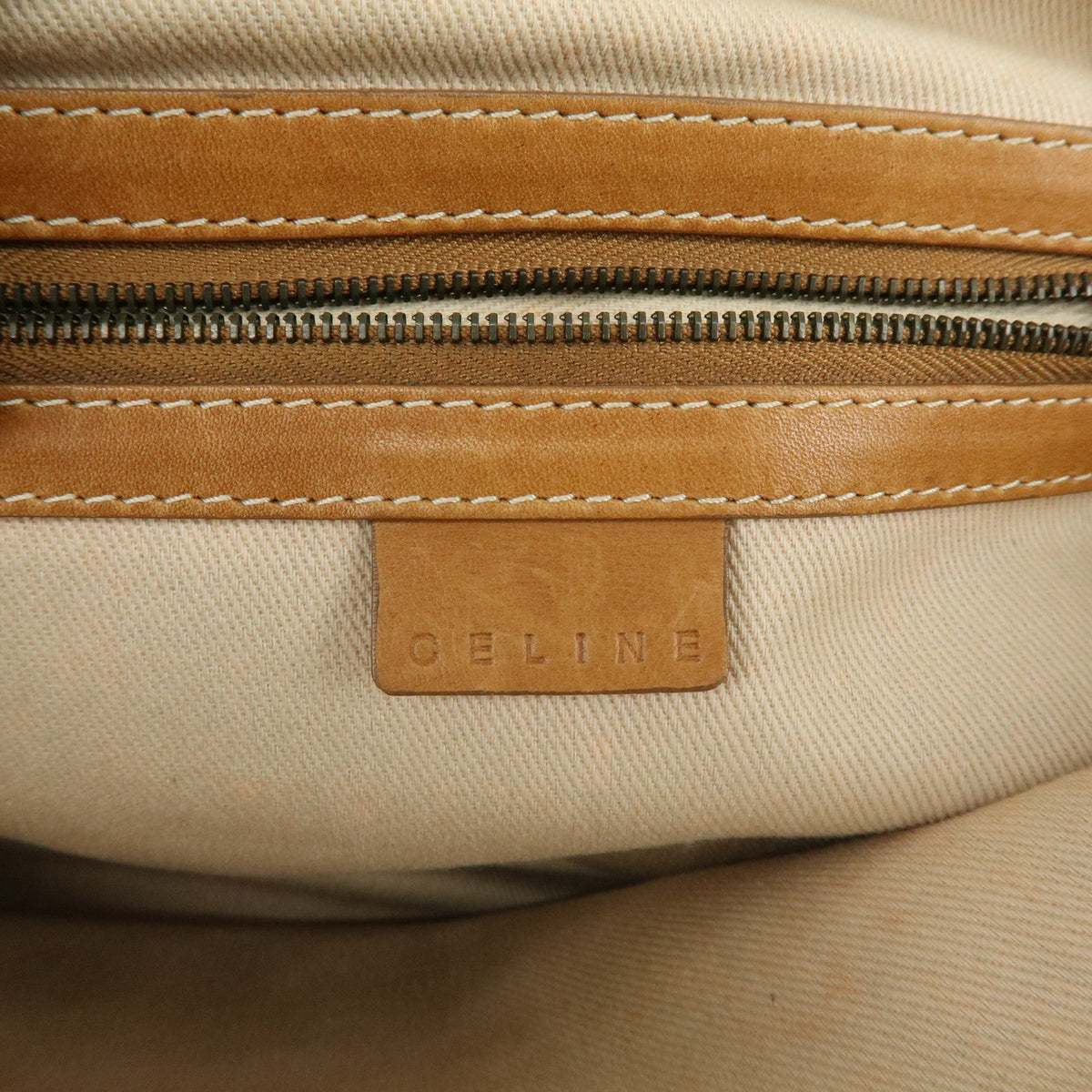 CELINE C Macadam Canvas Leather Shoulder Bag Hand Bag Beige