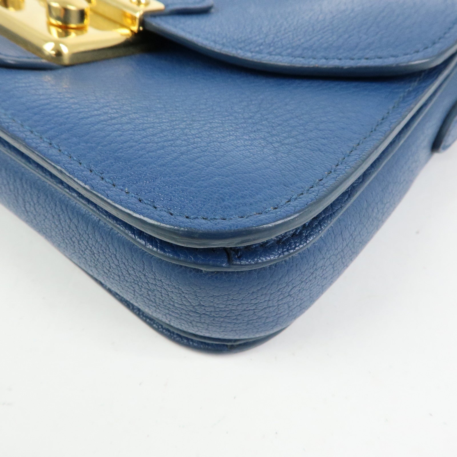 MIU MIU Madras Leather Shoulder Bag Hand Bag Blue
