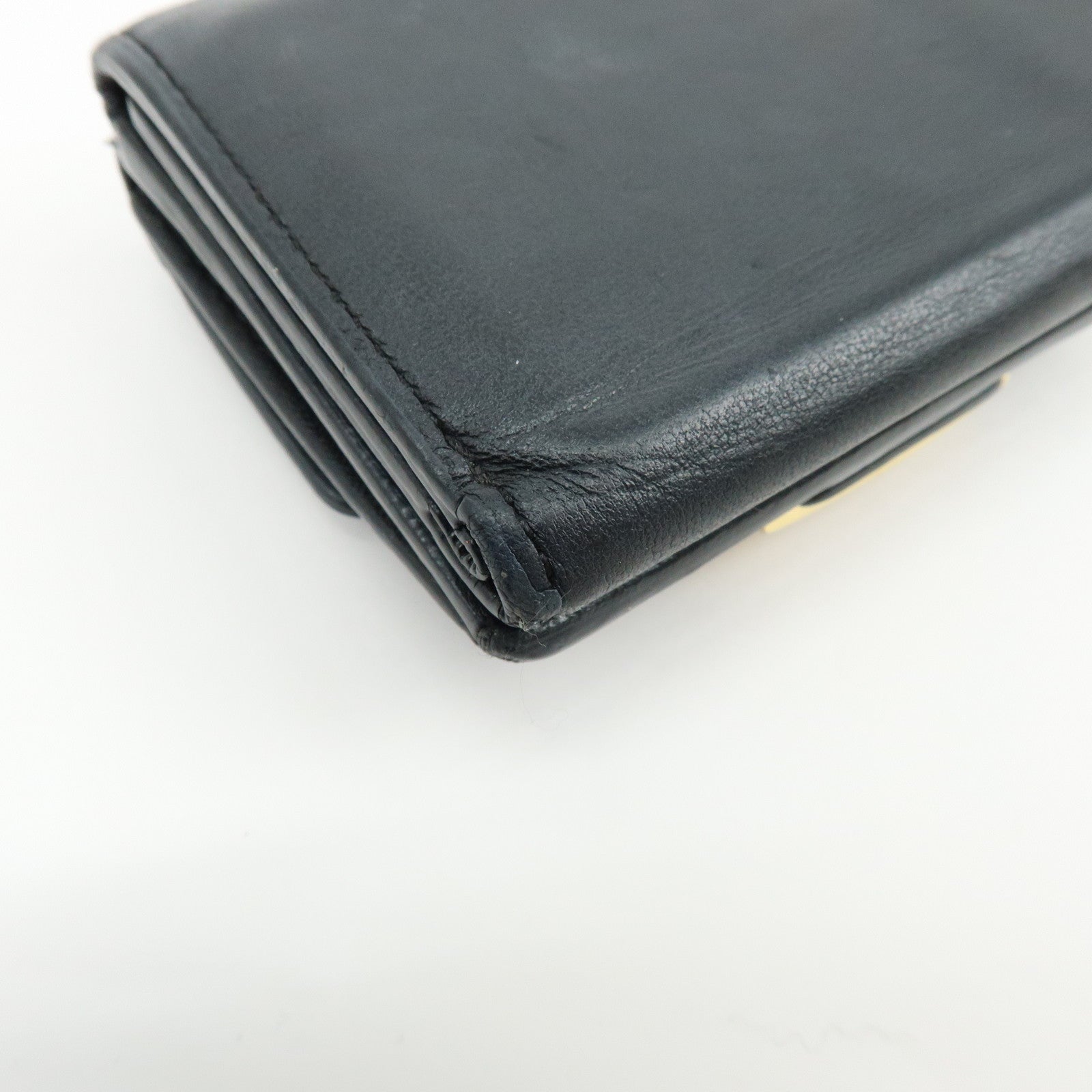 FENDI Zucca Baguette Micro Wallet Leather Tri-fold Wallet Black 8M0395