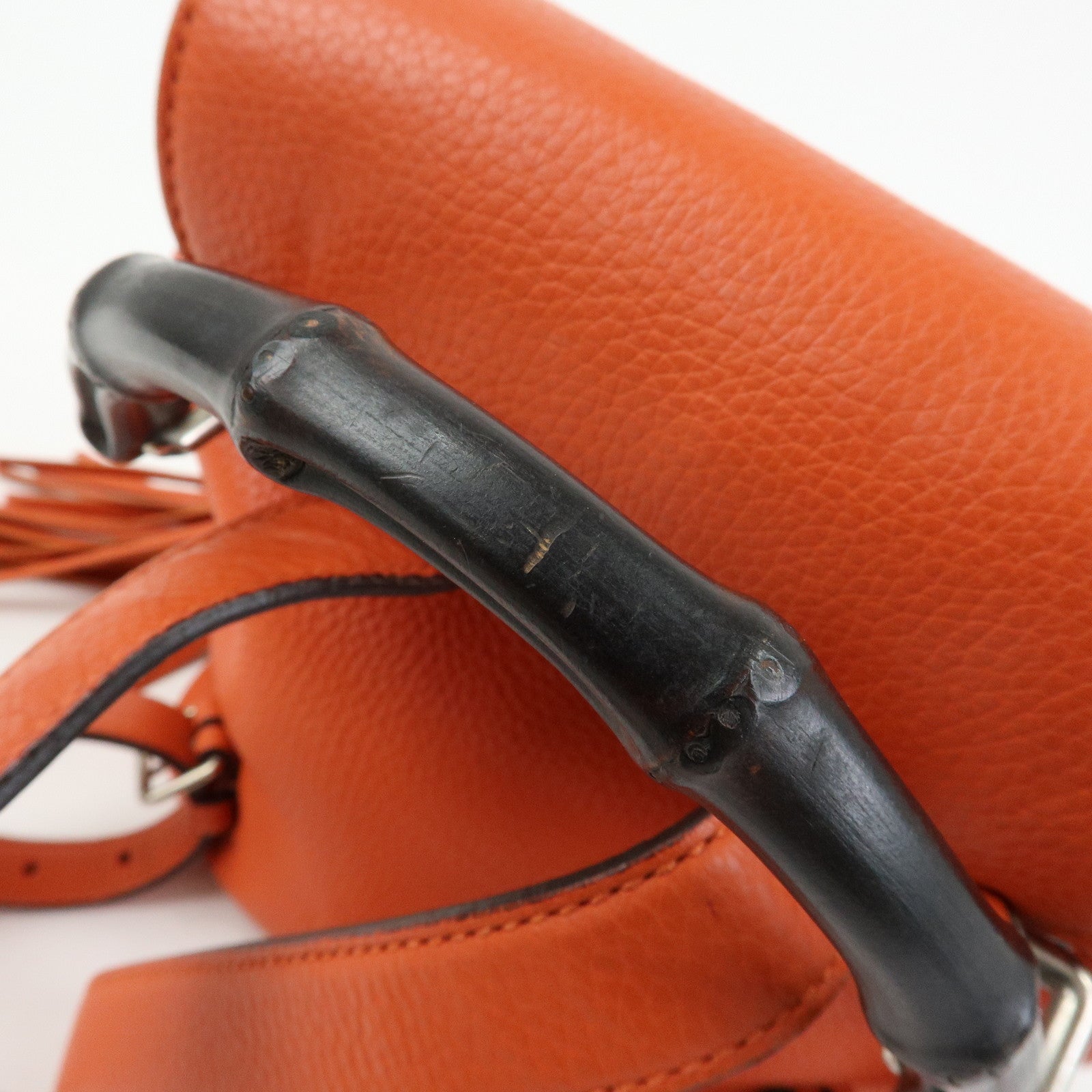 GUCCI Bamboo Leather Backpack Rucksack Tassel Strap Orange 387149