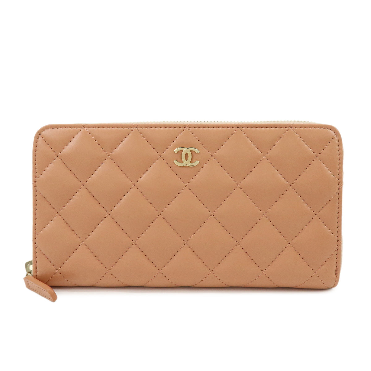CHANEL Matelasse COCO Mark  Lamb Skin Round Zippy Wallet  Pink A82281