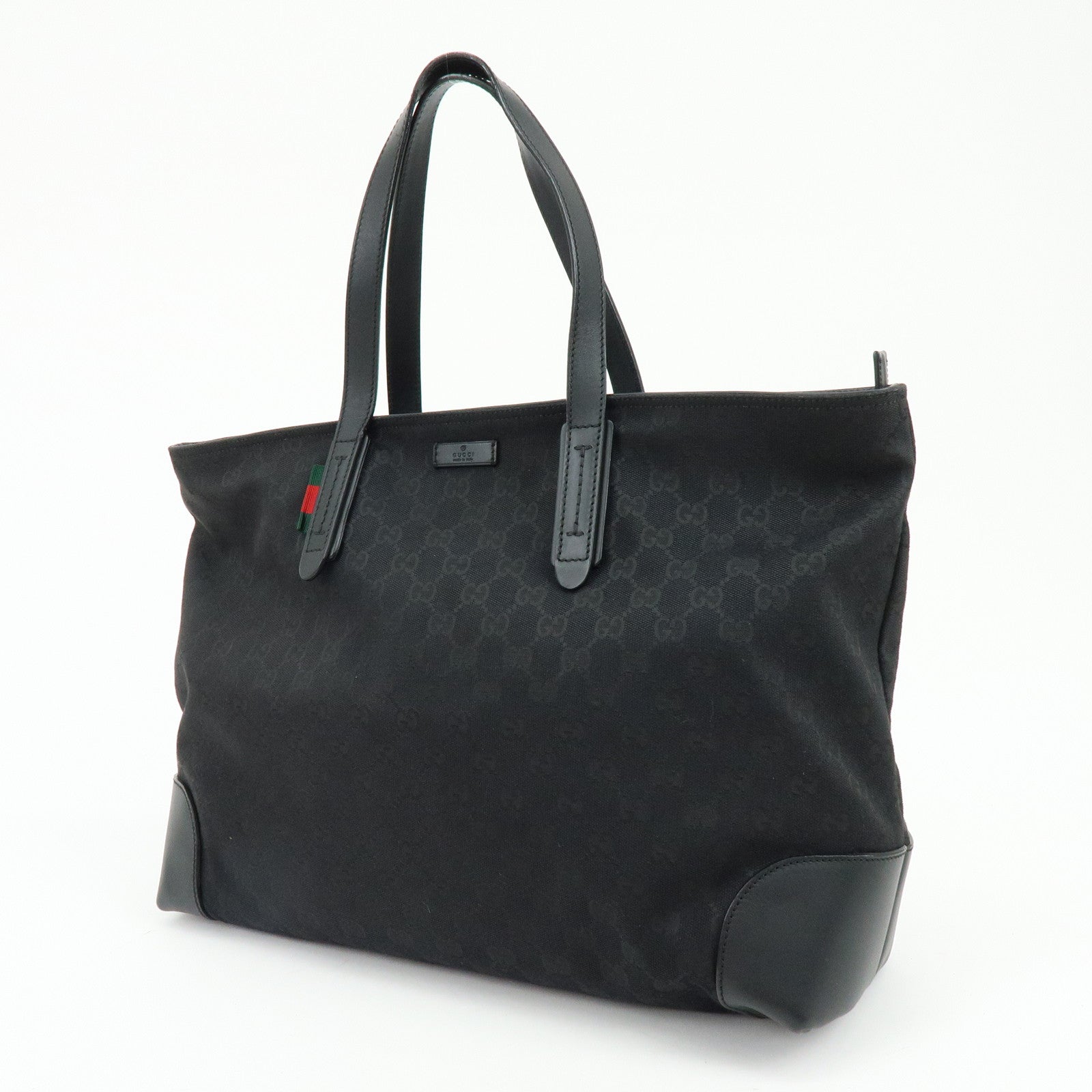 GUCCI Sherry GG Canvas Leather Tote Bag Shoulder Bag Black 308928