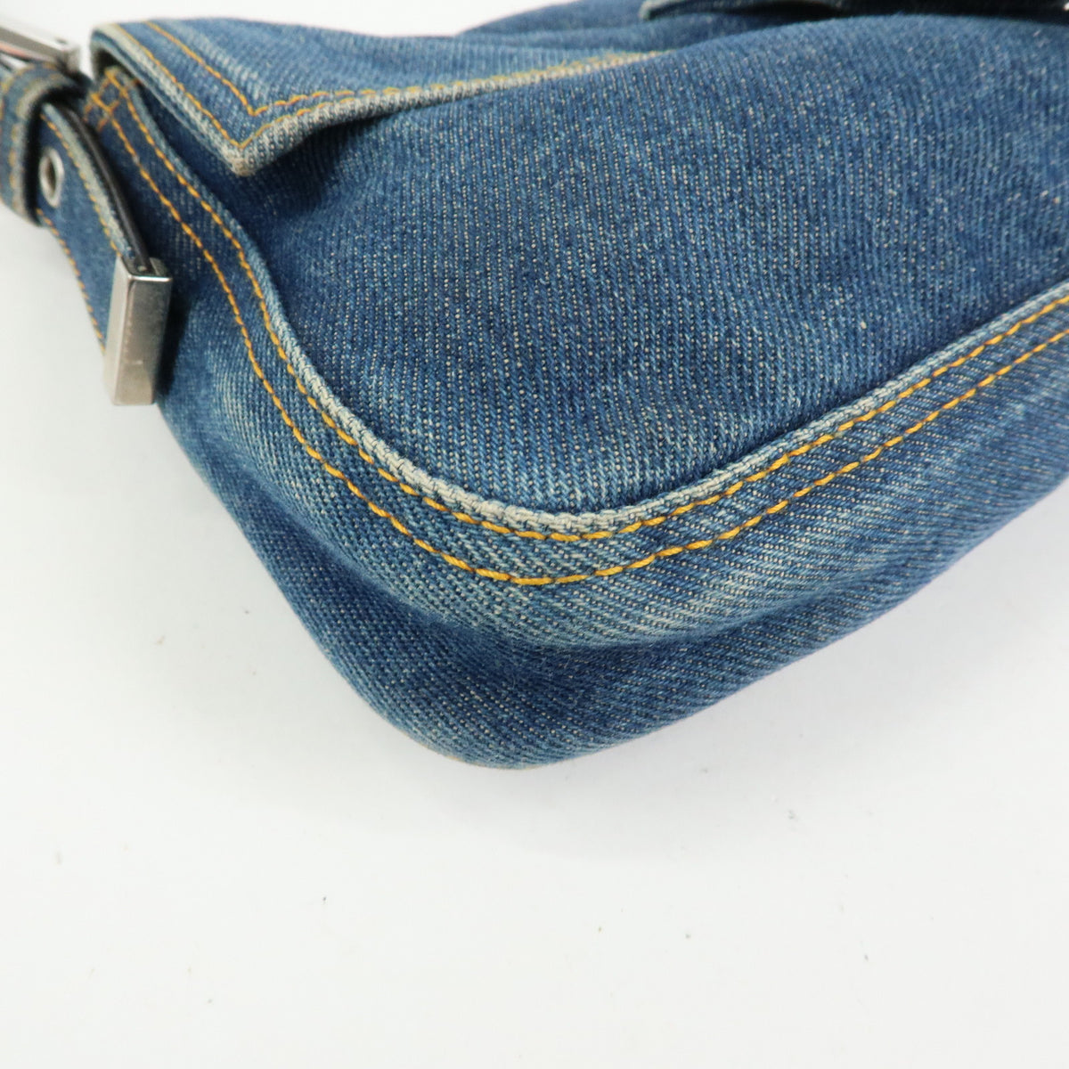 FENDI Mamma Baguette Denim Leather Shoulder Bag Blue 26424