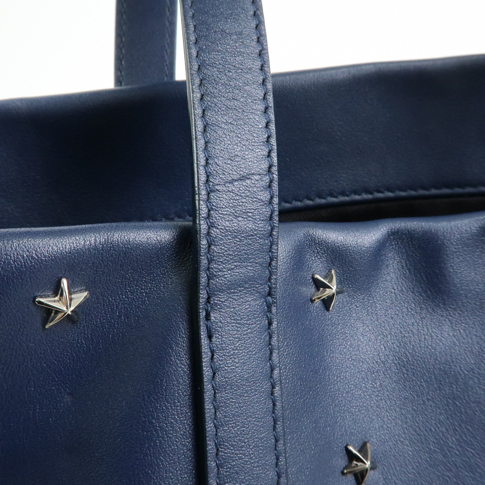 JIMMY CHOO Leather Star Studs Tote Bag Shoulder Bag Hand Bag Blue