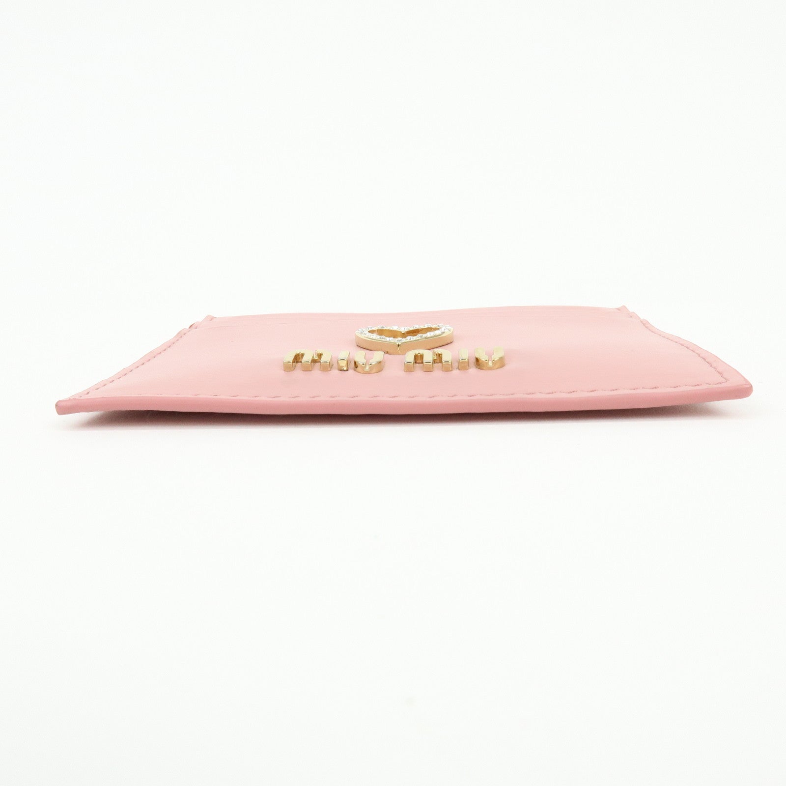 MIU MIU Leather Card Case Valentine Limited Heart Motif Rhinestone Pink