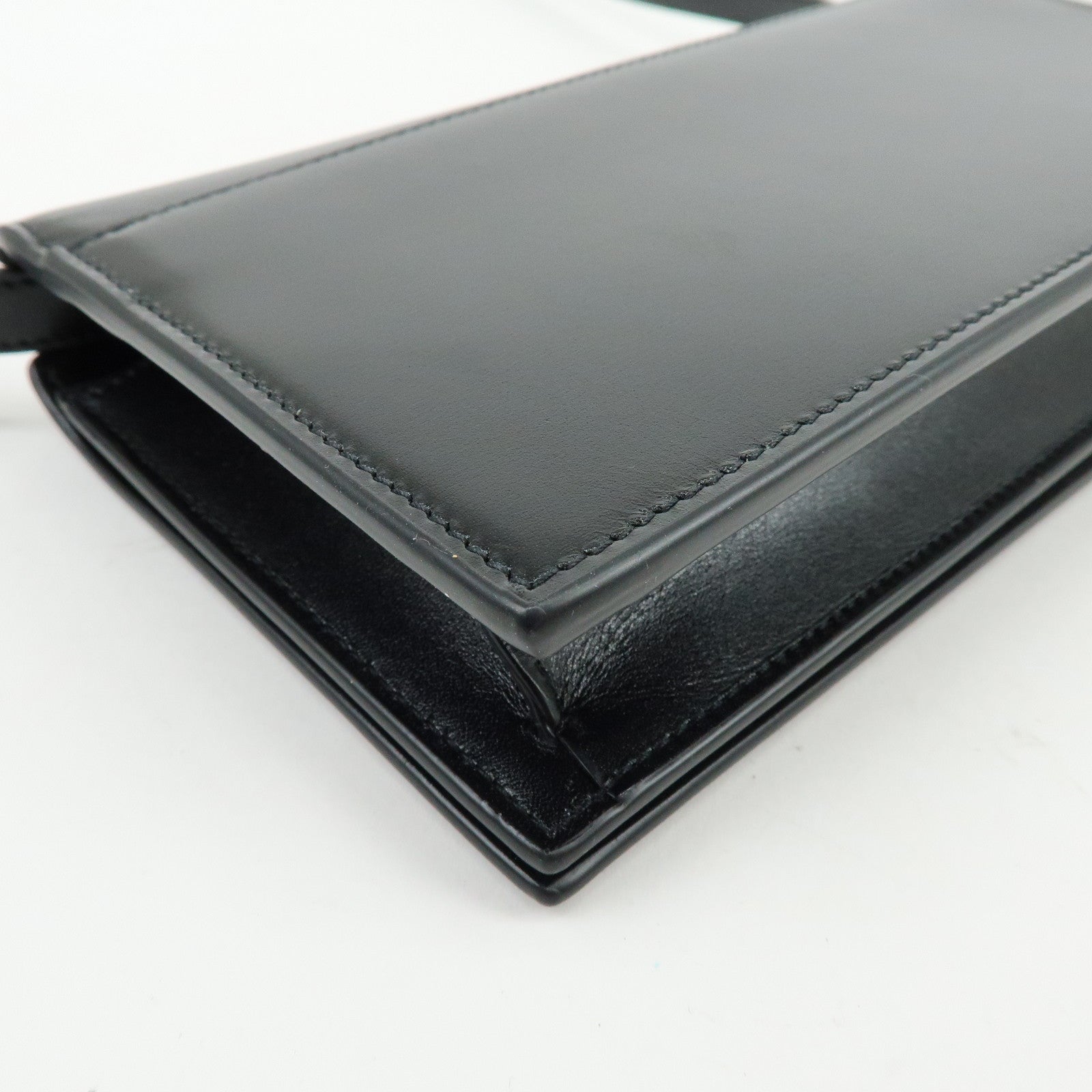 SAINT LAURENT PARIS Calf Leather Flap Shoulder Bag Black 769162
