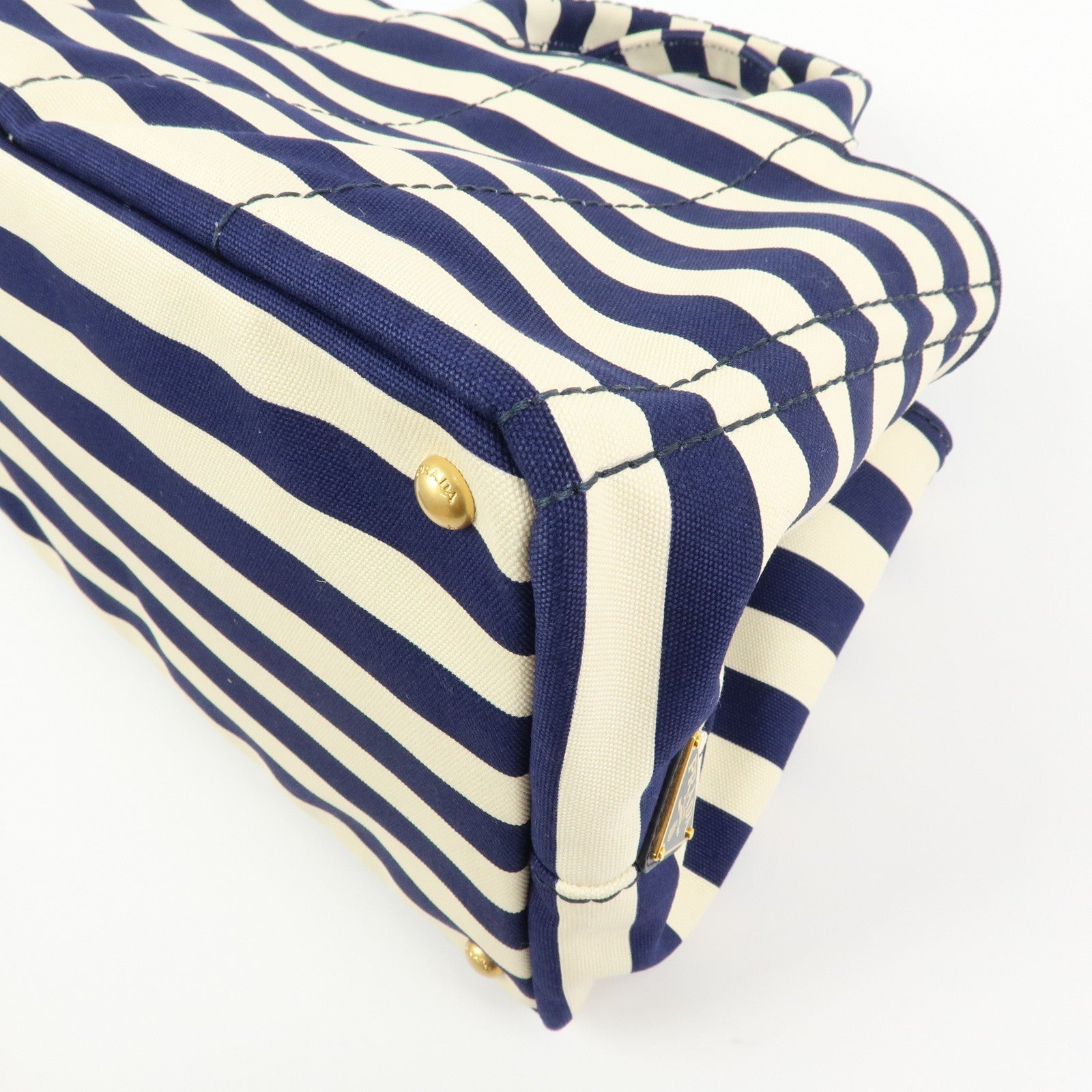 PRADA Canapa Canvas 2Way Bag Hand Bag Stripe Blue White B2642B