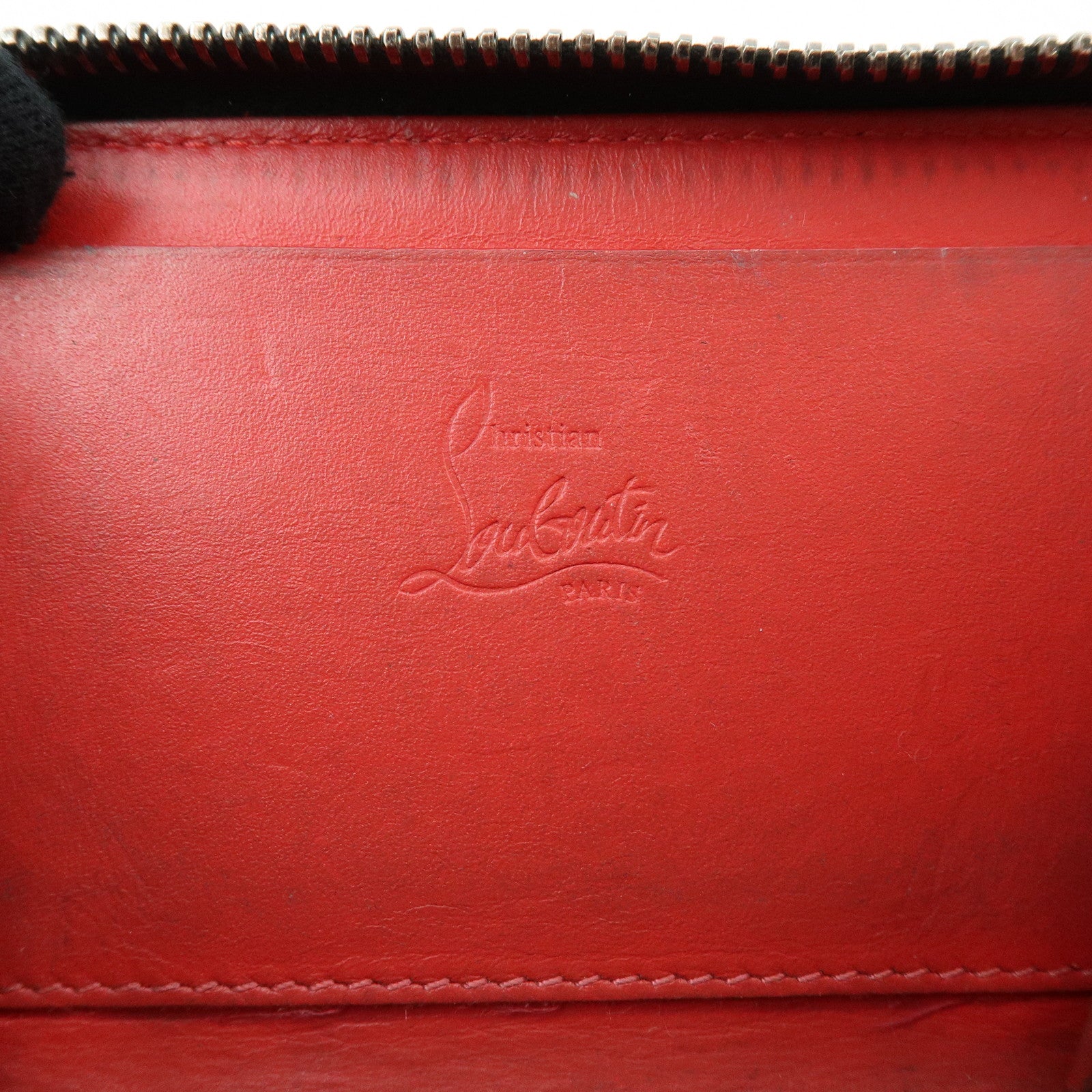 Christian Louboutin Leather Coin Case Coin Purse Studs Beige Black