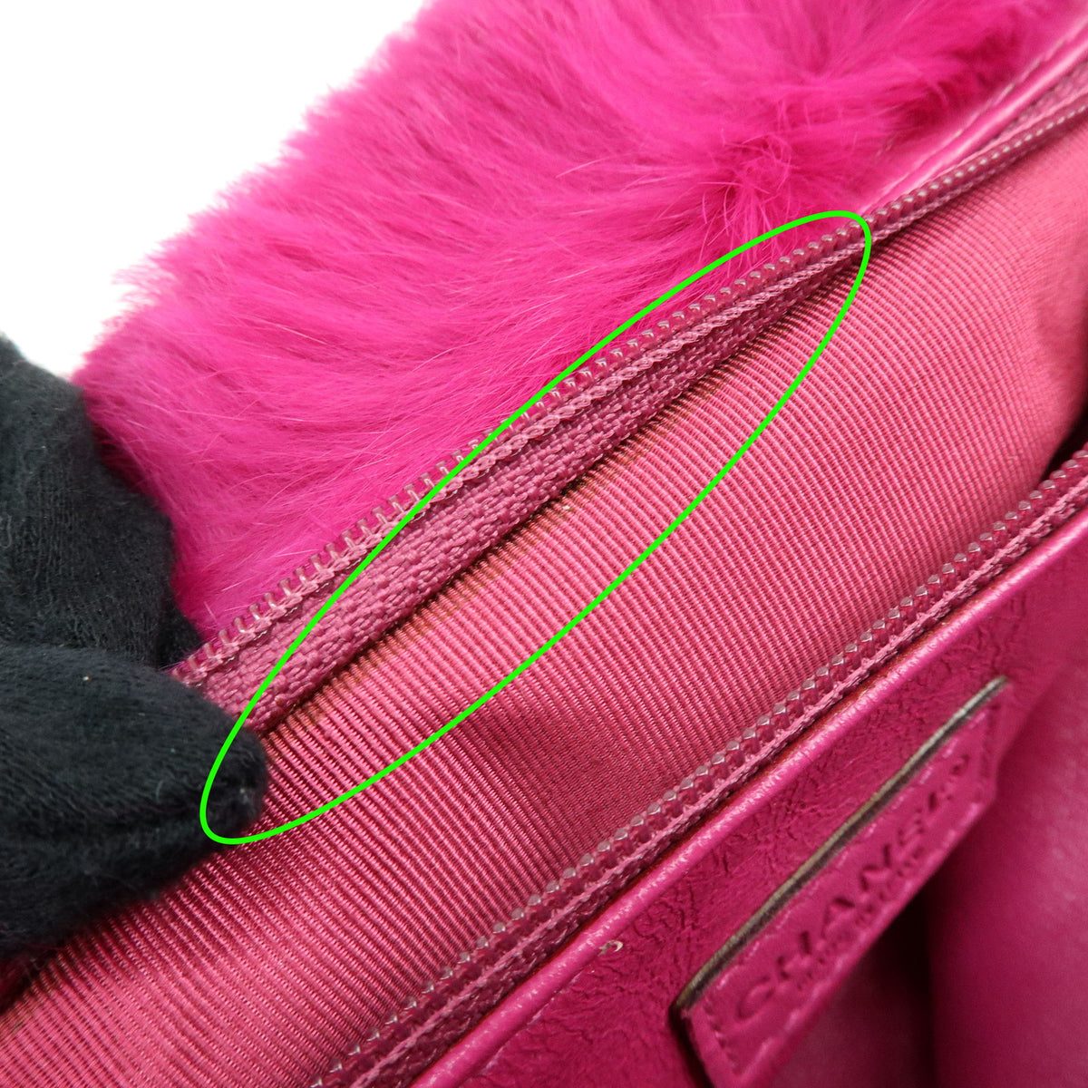 CHANEL COCO Mark Lapin Fur Leather Chain Shoulder Bag Magenta