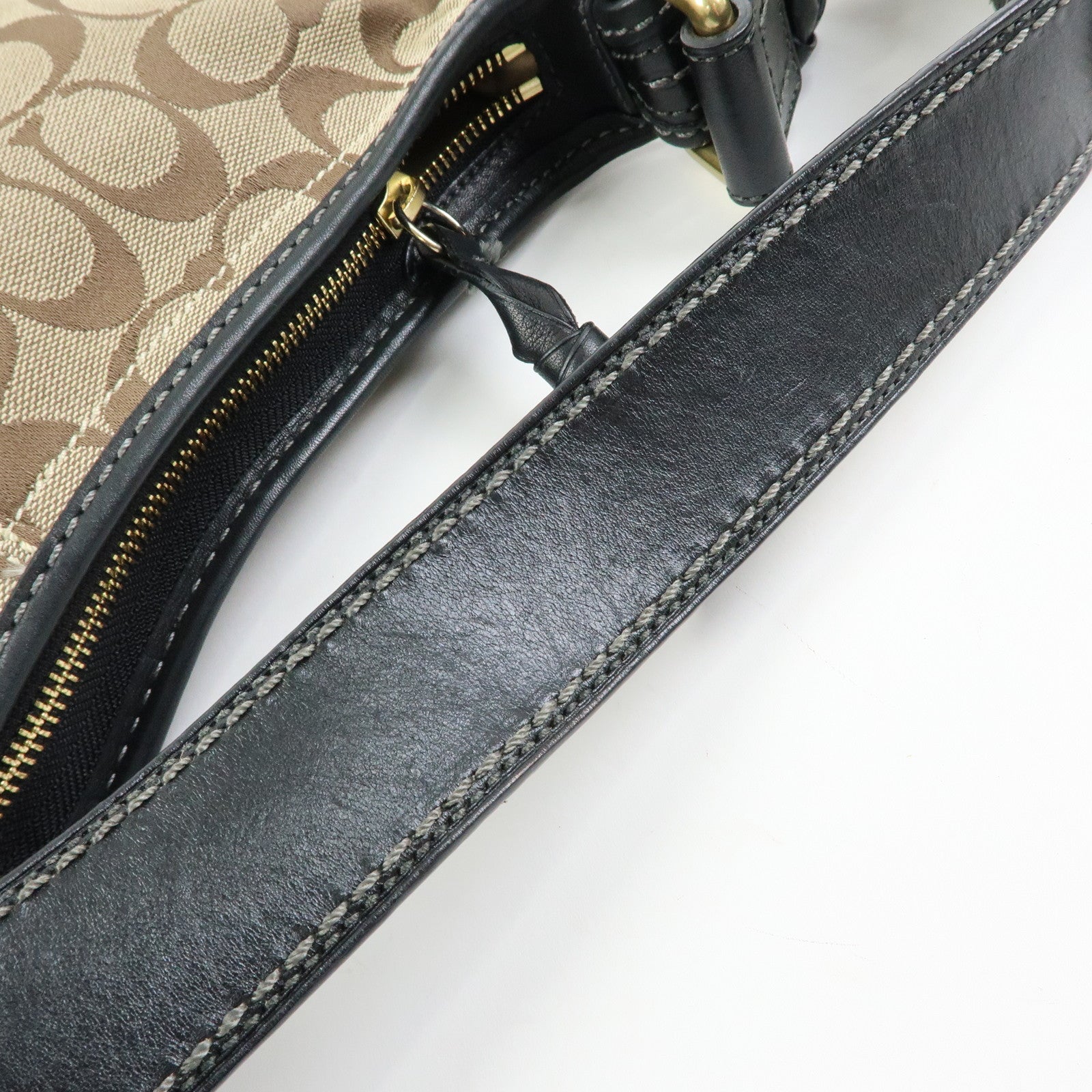 COACH Singnature Canvas Leather Shoulder Bag Hand Bag Beige Black Brown