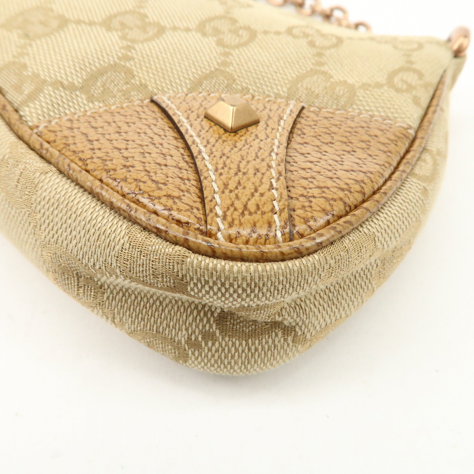GUCCI GG Canvas Leather Chain Hand Bag Pouch Beige Brown 120940 Used