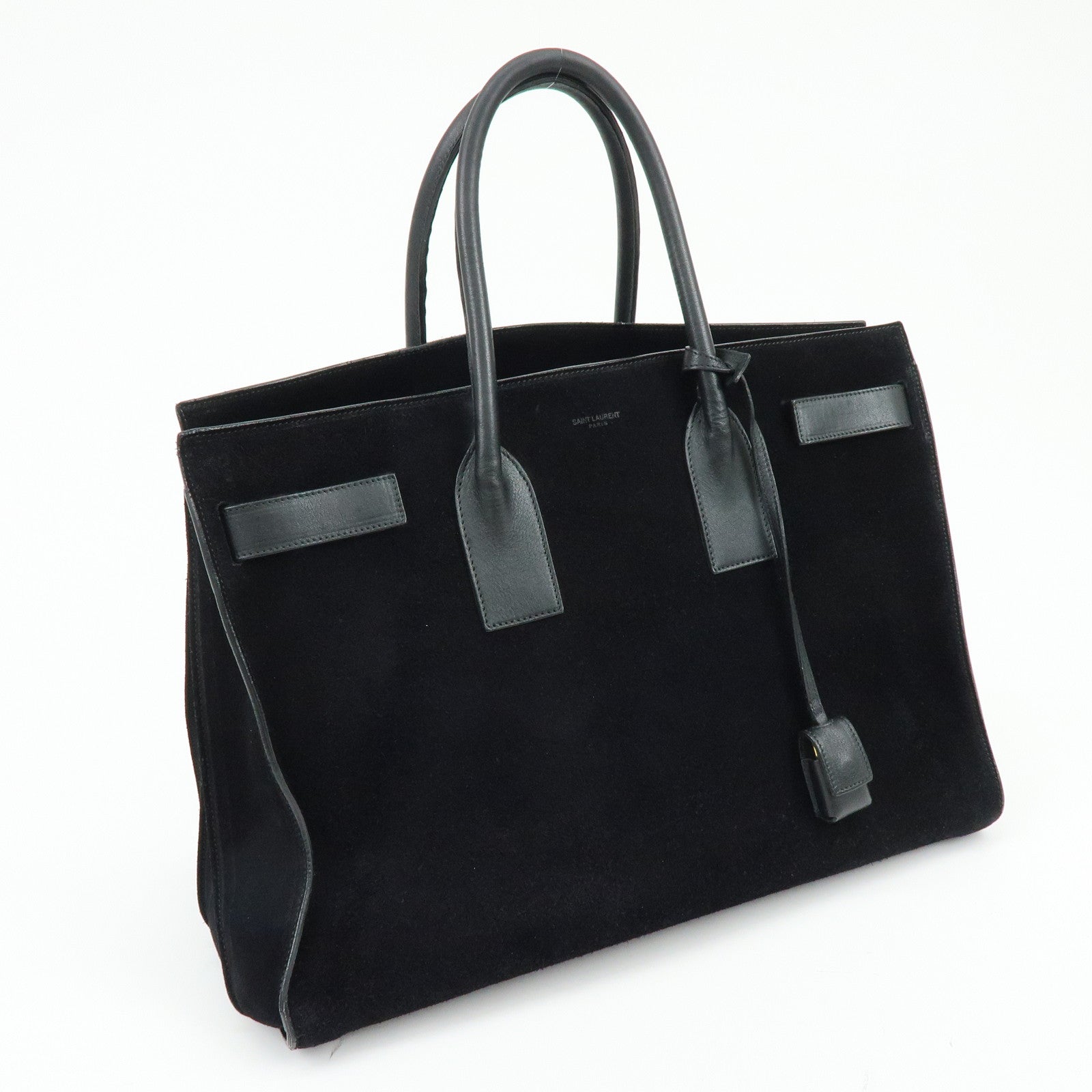 SAINT LAURENT PARIS Sac de Jour Leather Suede Hand Bag Black 319910