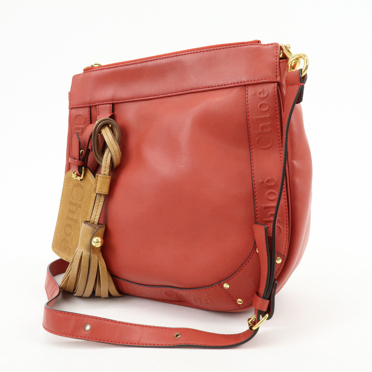 Chloe Eden Leather Shoulder Bag Crossbody Bag Tassel Red
