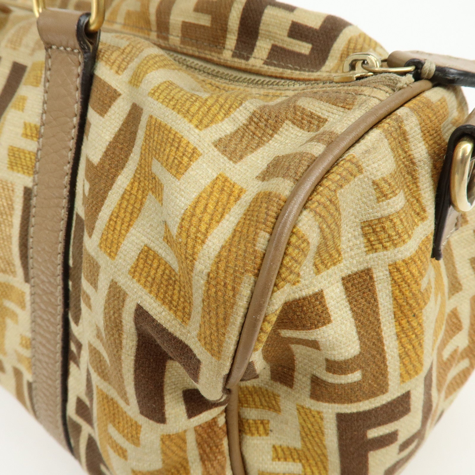 FENDI Zucca Seleria Canvas Leather 2Way Bag Shoulder Bag Brown Beige