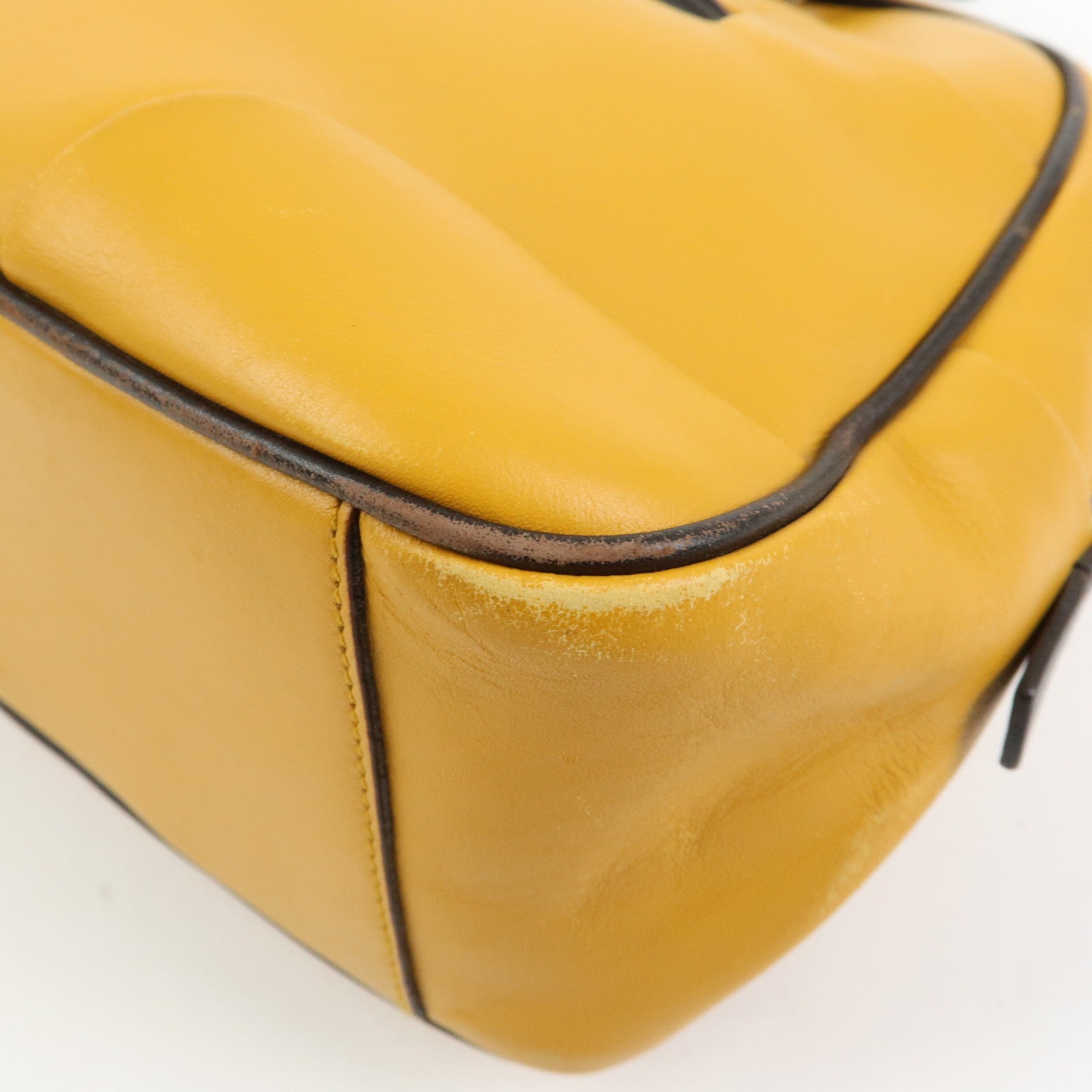 PRADA Leather Bicolor Hand Bag Bowling Bag Yellow Brown