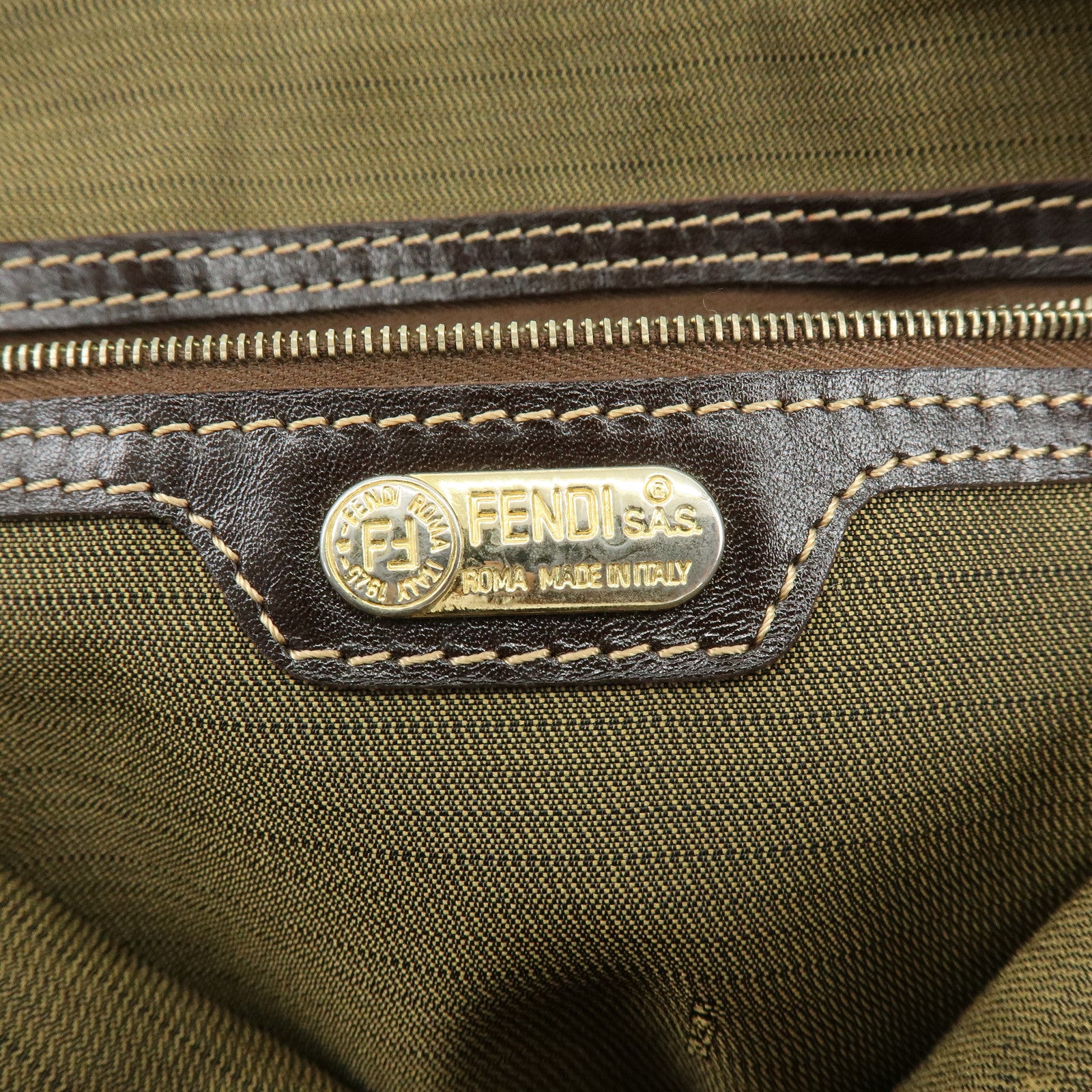 FENDI Zucca Canvas Leather 2Way Bag Hand Bag Shoulder Bag Brown Black