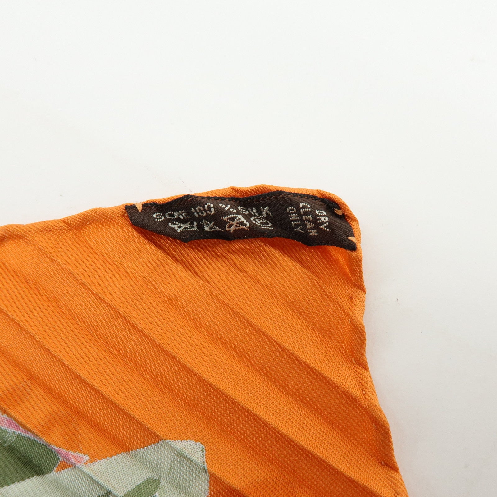 HERMES Pleated Carre 90 Silk 100% Scarf LE ROBINSON CHIC Orange Purple