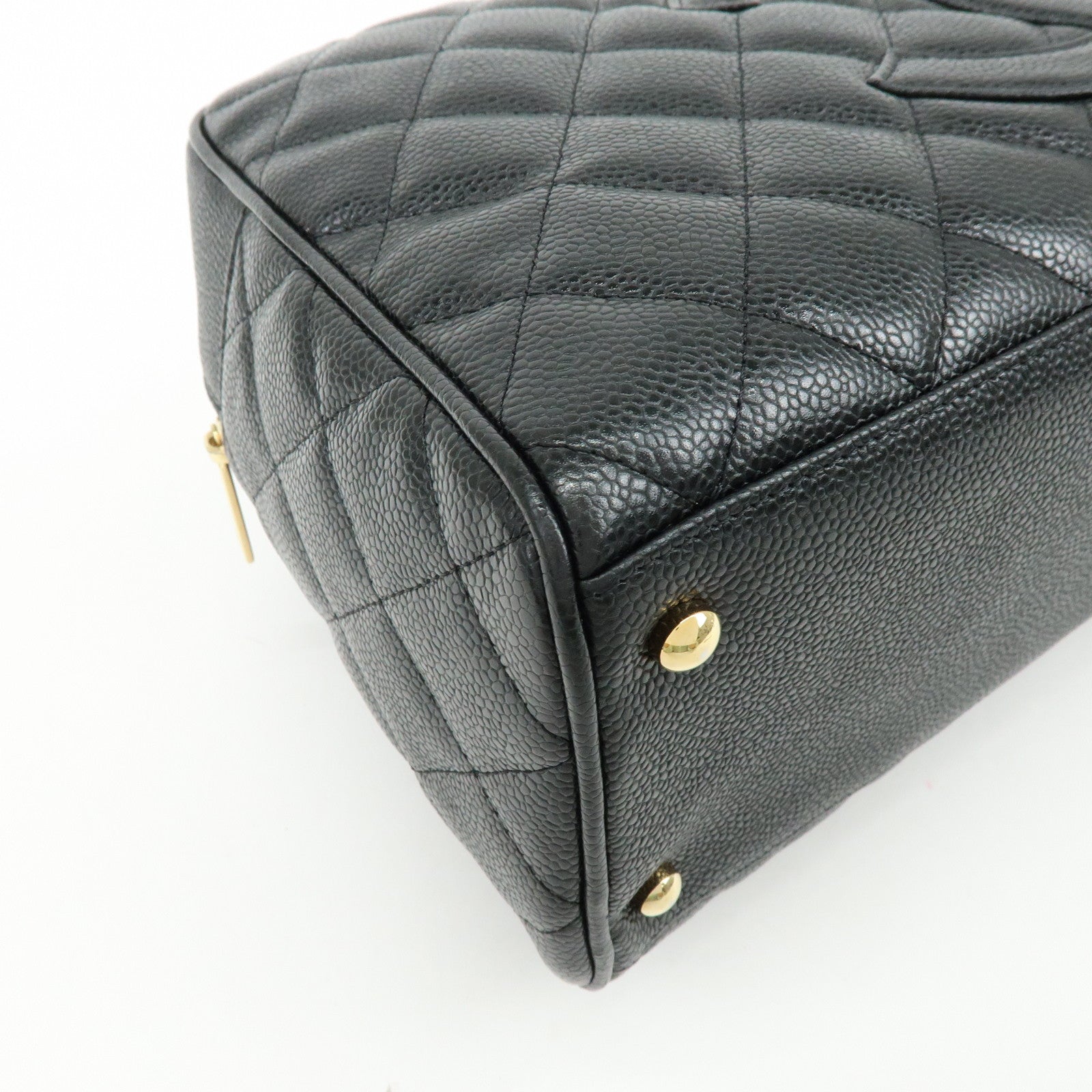 CHANEL Matelasse Caviarskin Leather Boston Bag Black