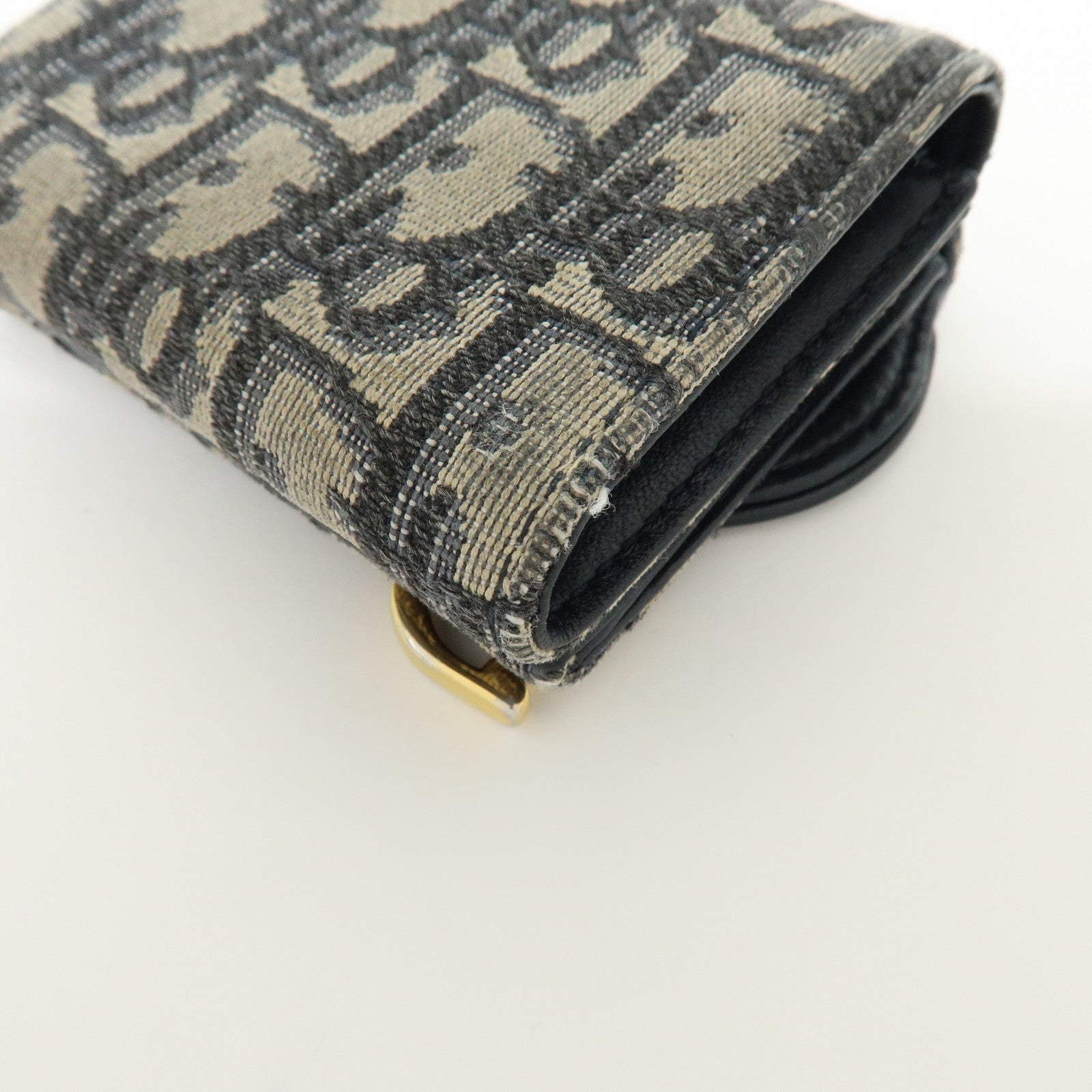 Christian Dior Saddle Oblique Jaquard Leather Tri-fold Wallet Navy
