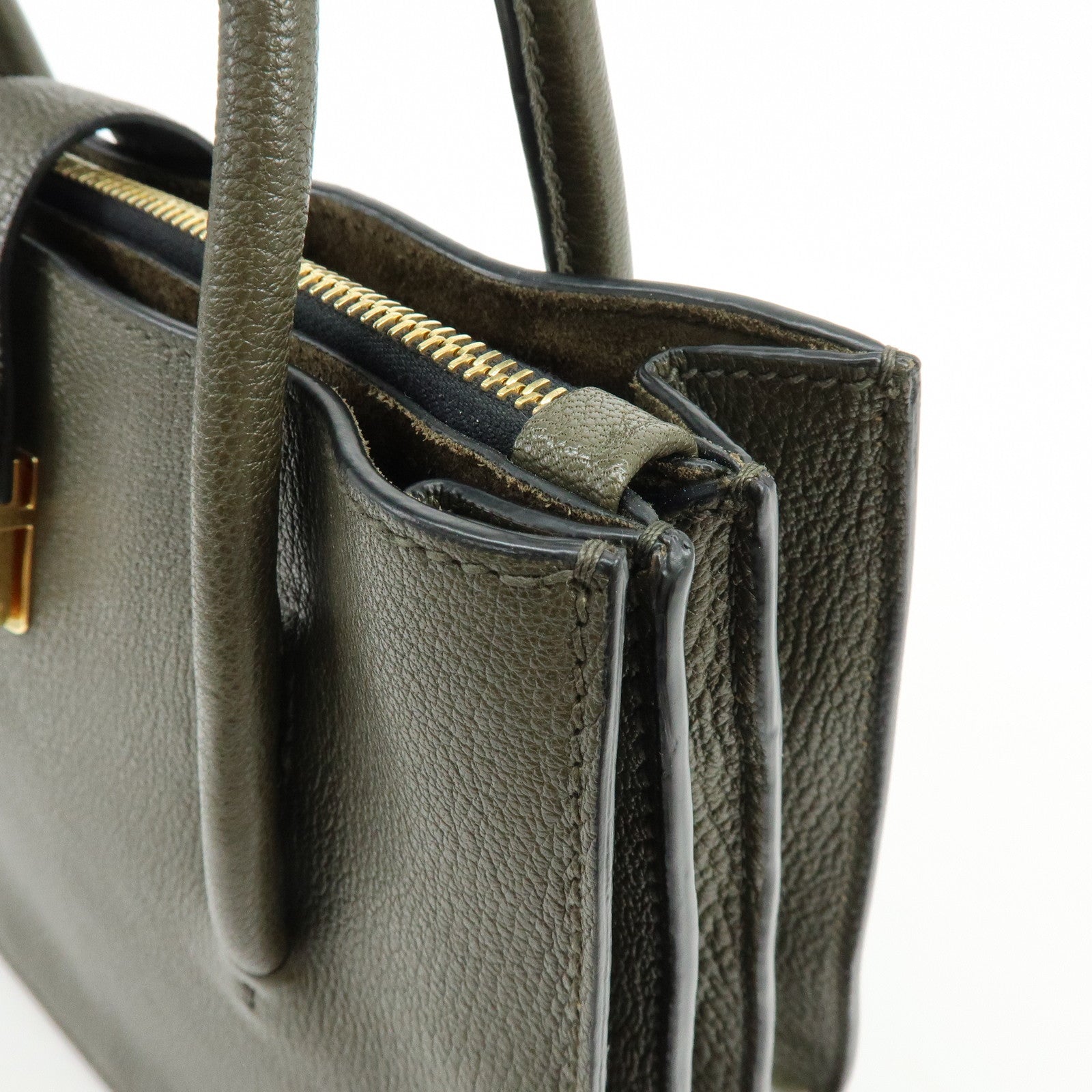 MIU MIU Madras Leather 2Way Bag Hand Bag Shoulder Bag Khaki 5BA104
