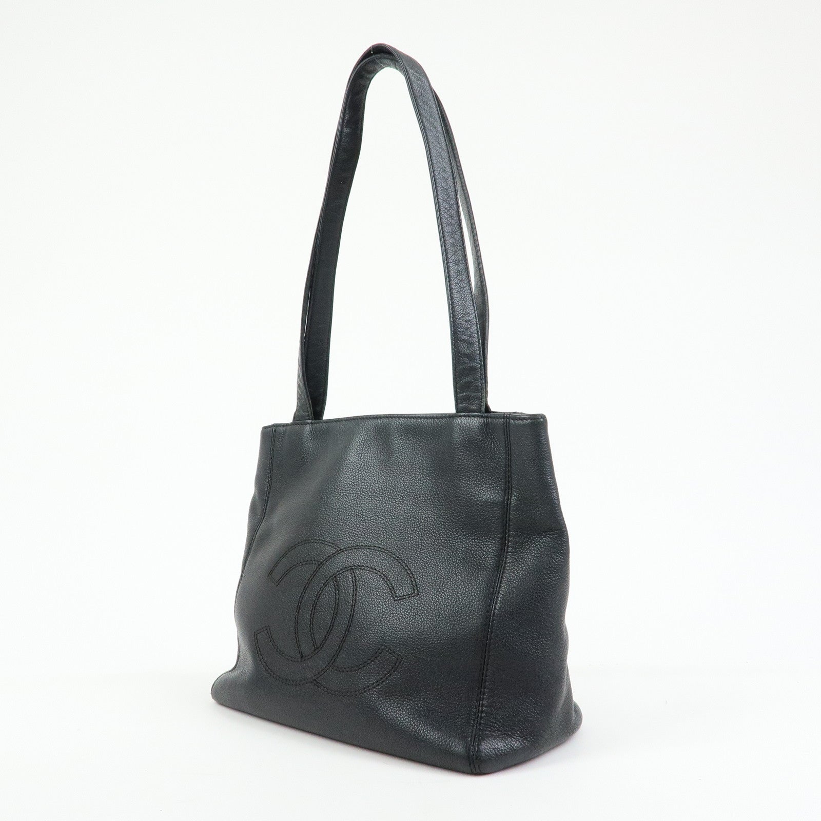 CHANEL COCO Mark Calf Skin Leather Tote Bag Shoulder Bag Black