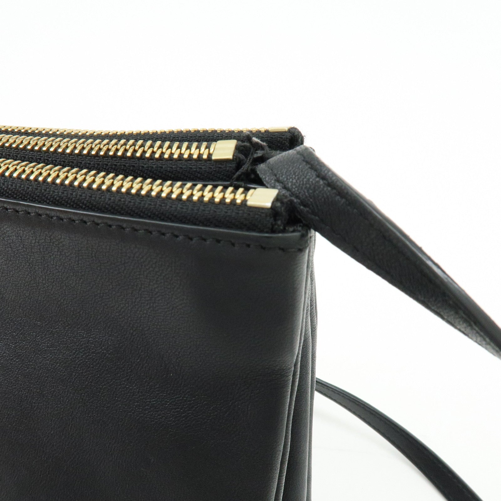 CELINE Trio Bag Leather Shoulder Bag Crossbody Bag Pouch Black