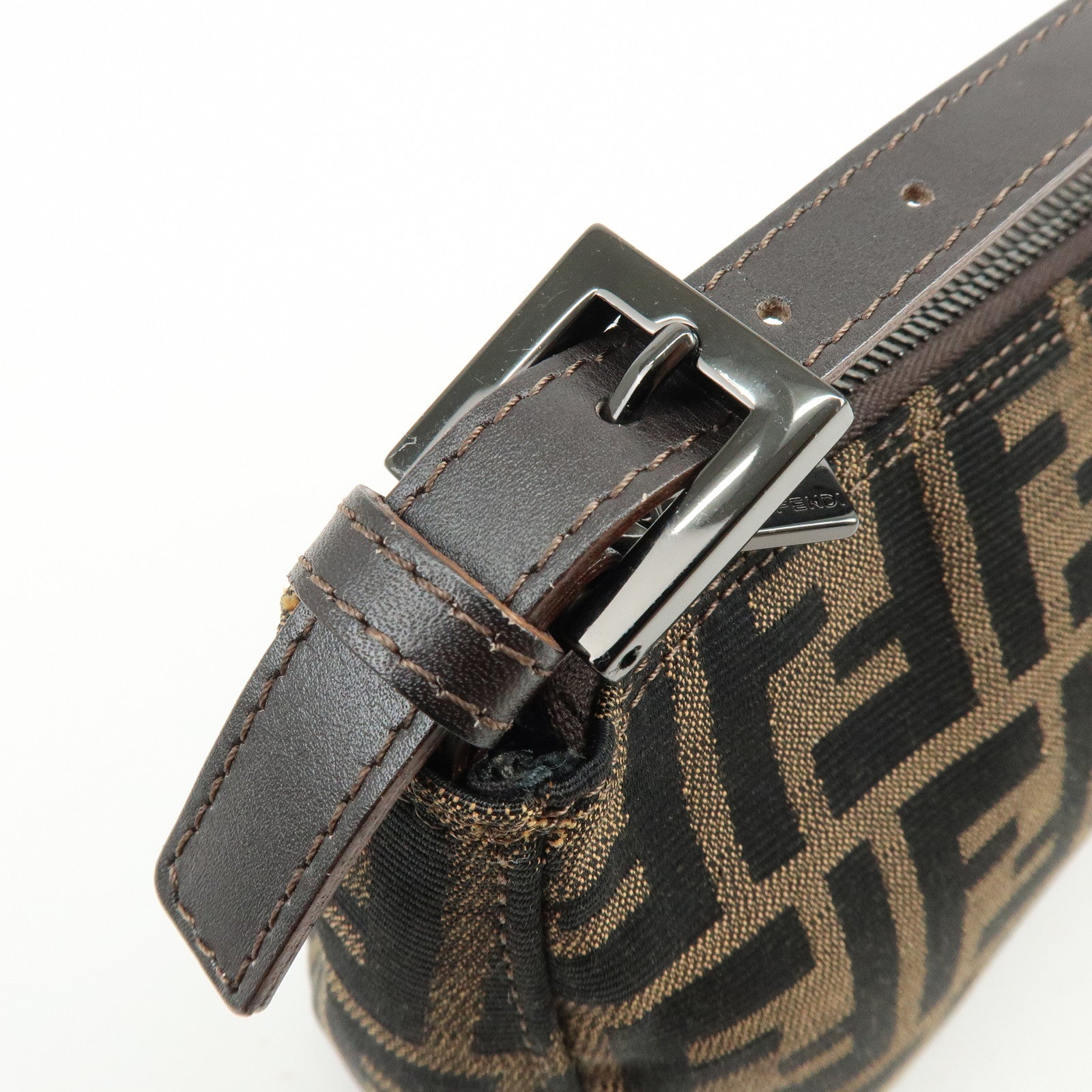 FENDI Zucca Canvas Leather Mini Pochette Pouch Hand Bag Brown 8N0001