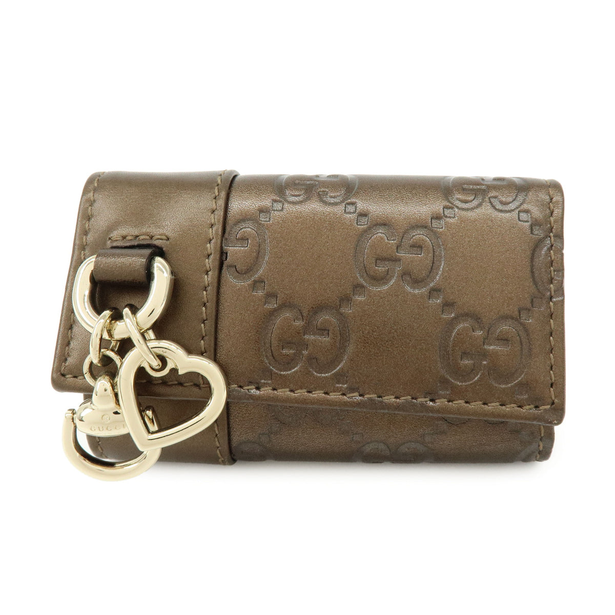 GUCCI Heartbit Guccissima Leather 6 Ring Key Case Key Holder Bronze