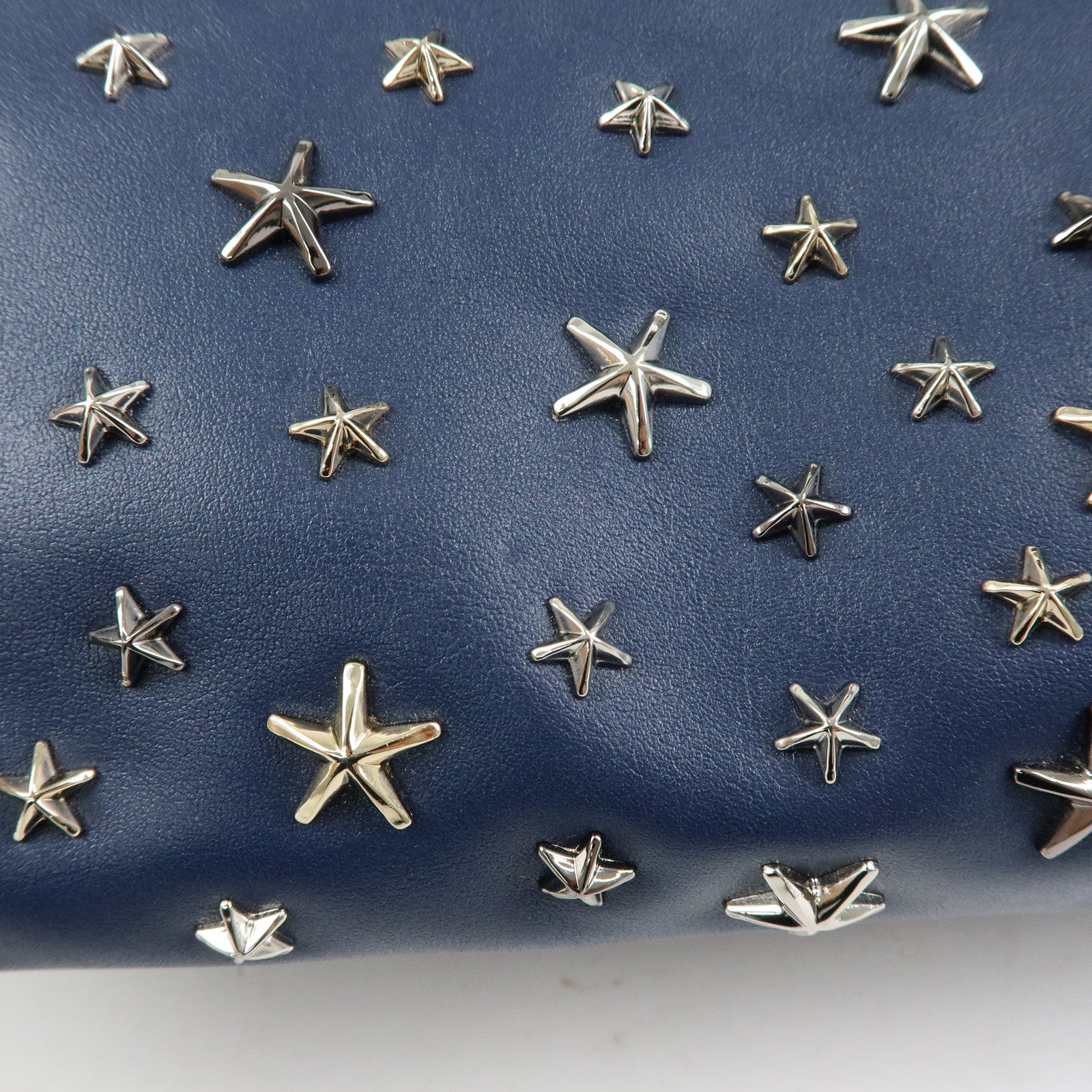 JIMMY CHOO Leather Star Studs Tote Bag Shoulder Bag Hand Bag Blue