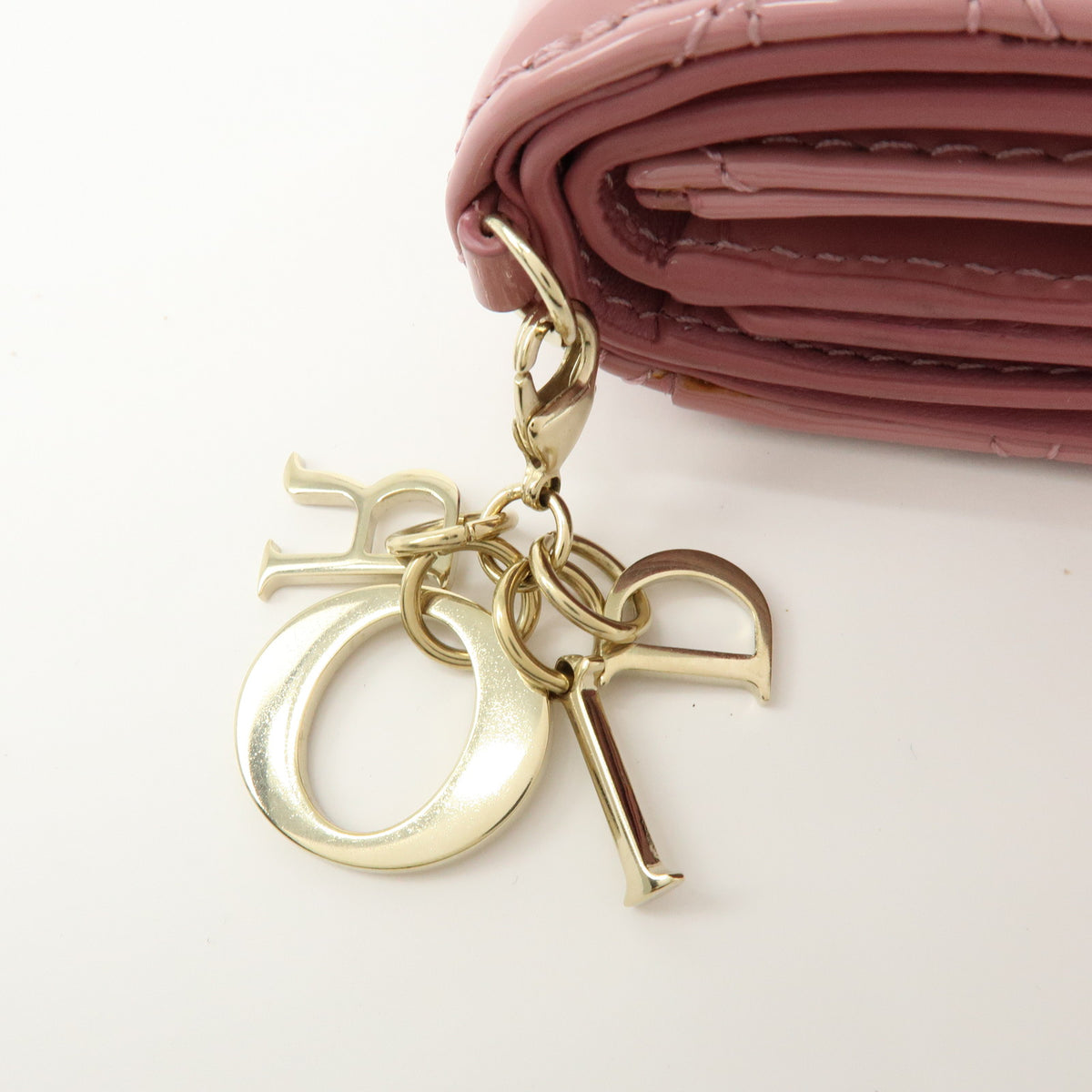 Christian Dior Cannage Lady Dior Patent Leather Compact Wallet Pink
