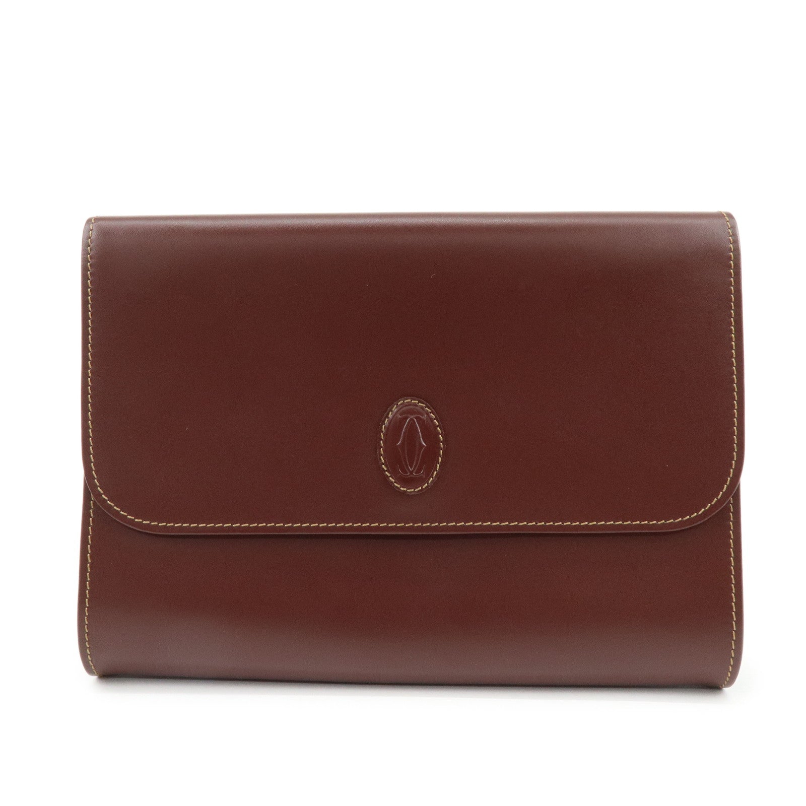 Cartier Must de Cartier Leather Clutch Bag Flat Pouch Bordeaux