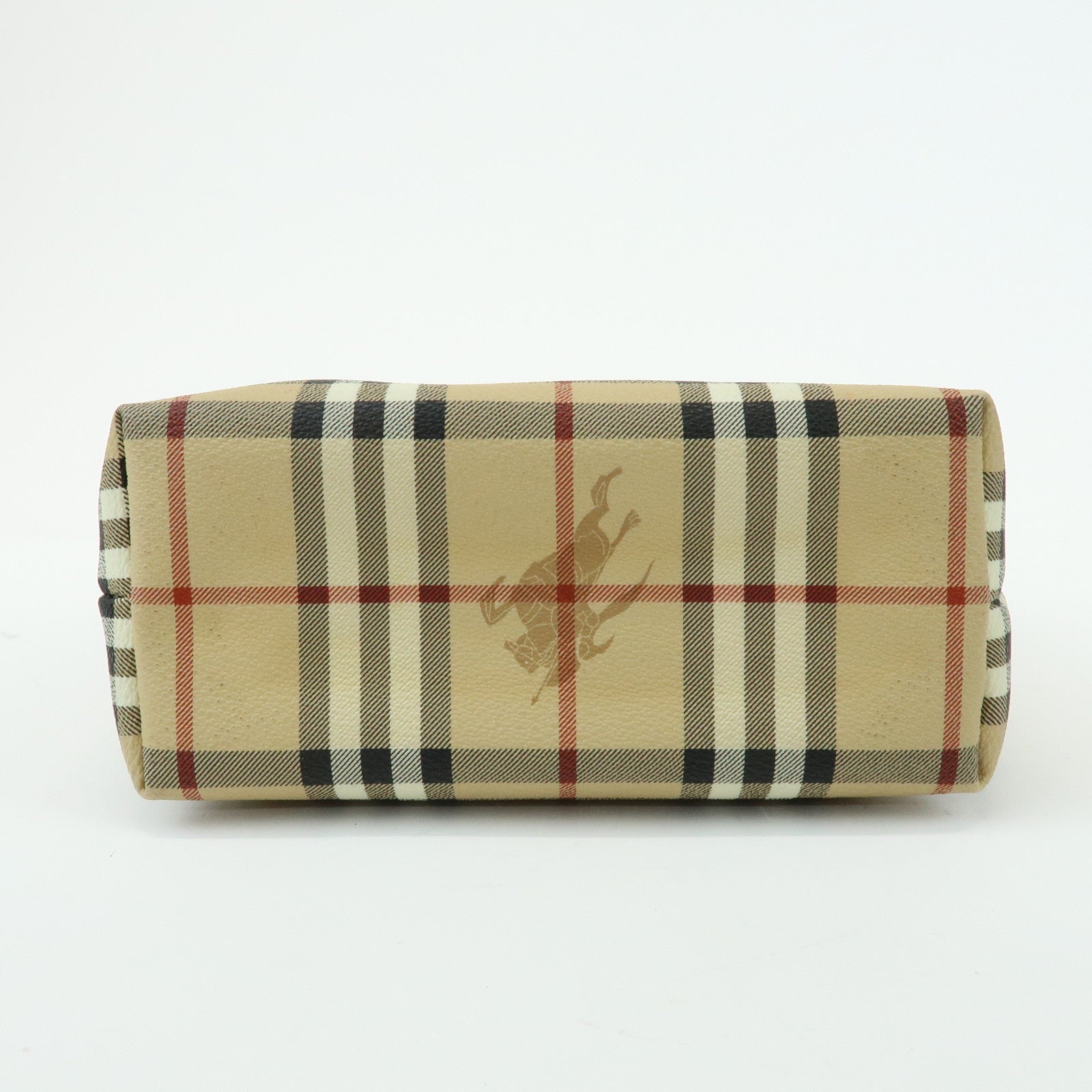 BURBERRY Nova Plaid PVC Leather Hand Bag Pouch Beige