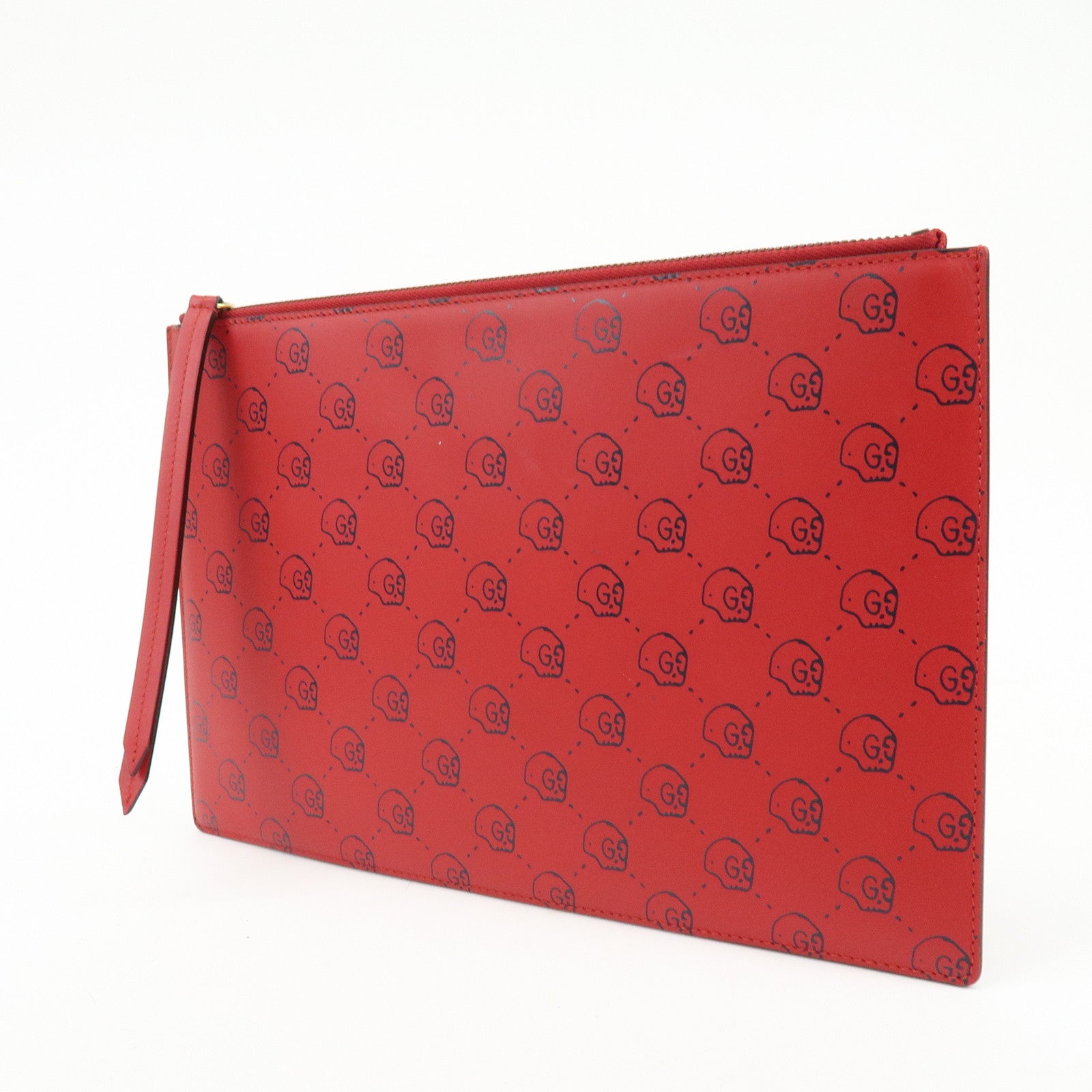 GUCCI Leather Gucci Ghost Skull Print Clutch Bag Flat Pouch Red 457010