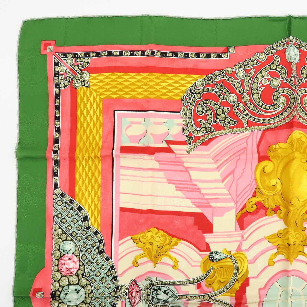 Cartier Must de Cartier Silk 100% Scarf Pink Green Multicolor