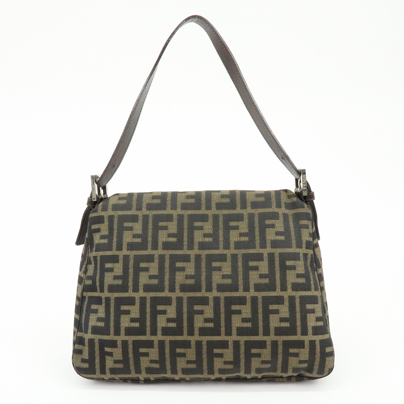 FENDI Mamma Baguette Jacquard Canvas Leather Shoulder Bag Brown 26325
