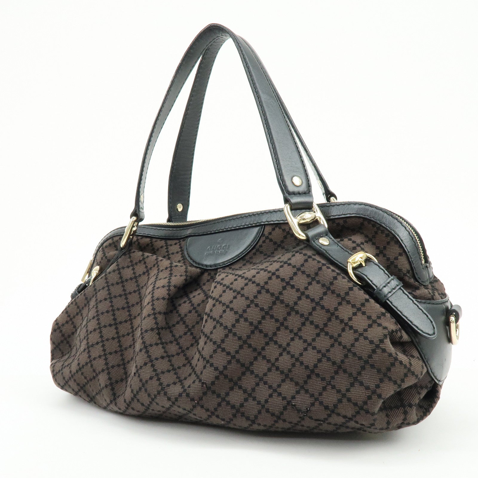 GUCCI Diamante Canvas Leather Shoulder Bag Boston Bag Black 269930