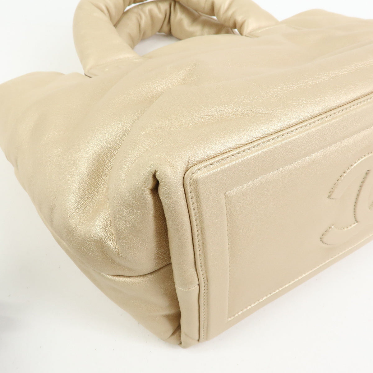 CHANEL COCO Cocoon Nylon Leather Medium Tote Bag Hand Bag Gold A48611