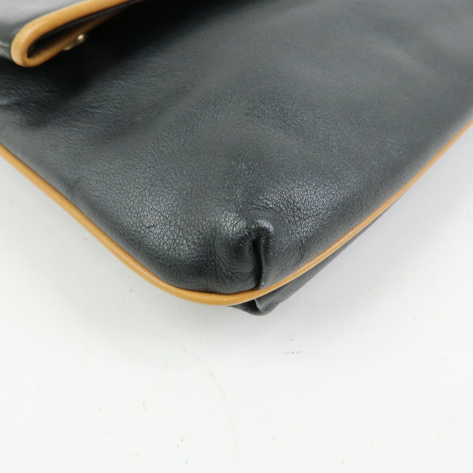 CELINE Macadam Leather Clutch Bag Flat Pouch Black