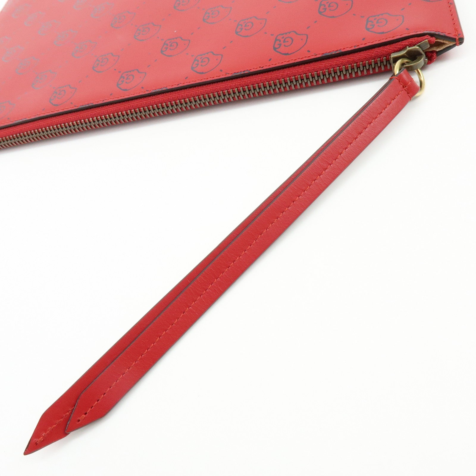 GUCCI Leather Gucci Ghost Skull Print Clutch Bag Flat Pouch Red 457010