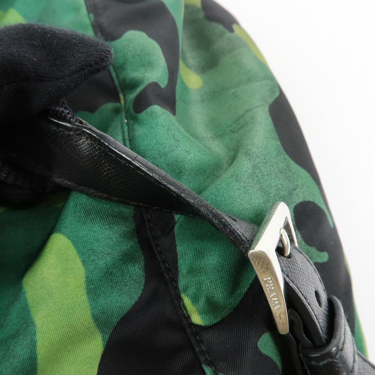 PRADA Triangle Logo Nylon Leather Backpack Rucksack Camouflage BZ0032