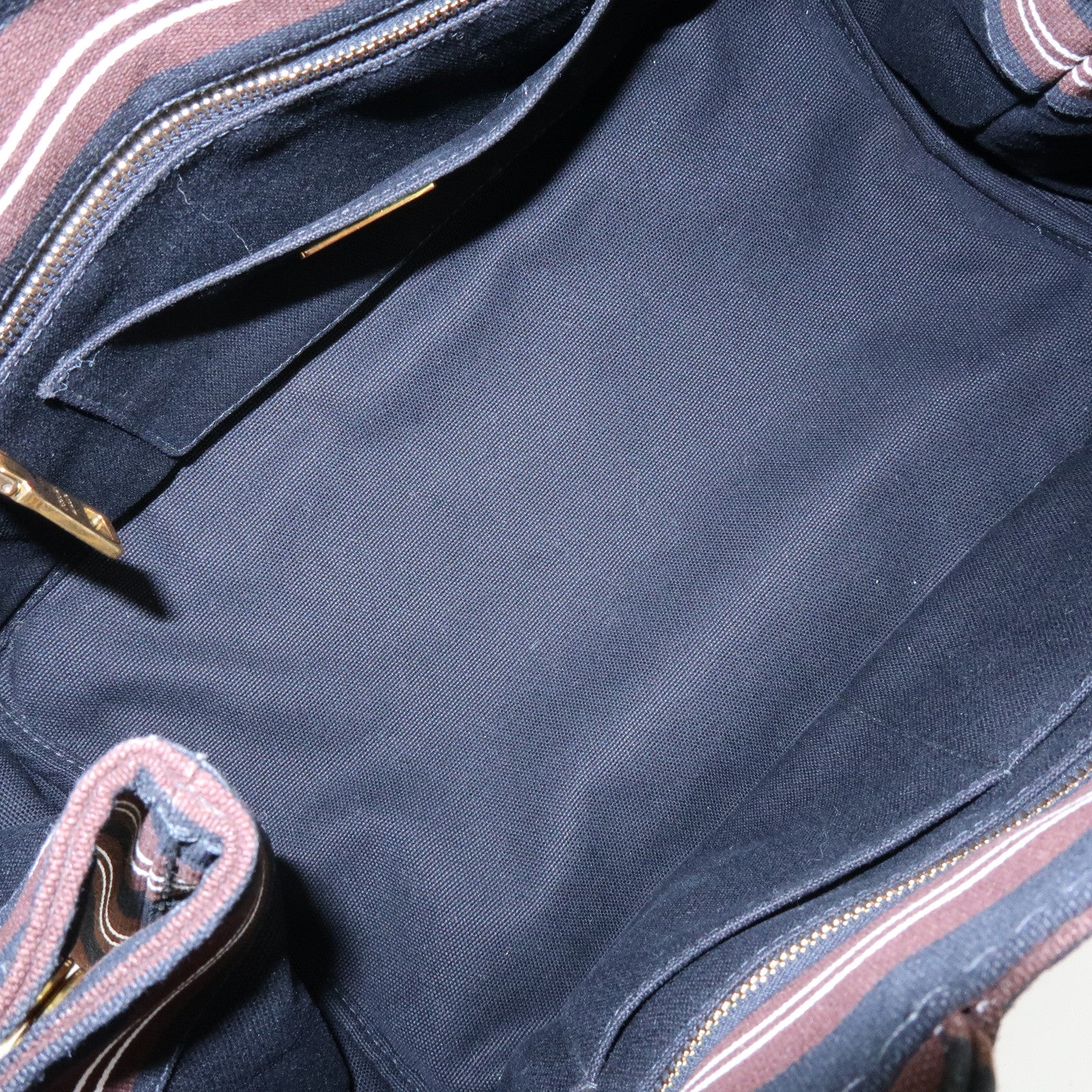 PRADA Canapa Triangle Logo Canvas 2Way Bag Hand Bag Striped B2642B