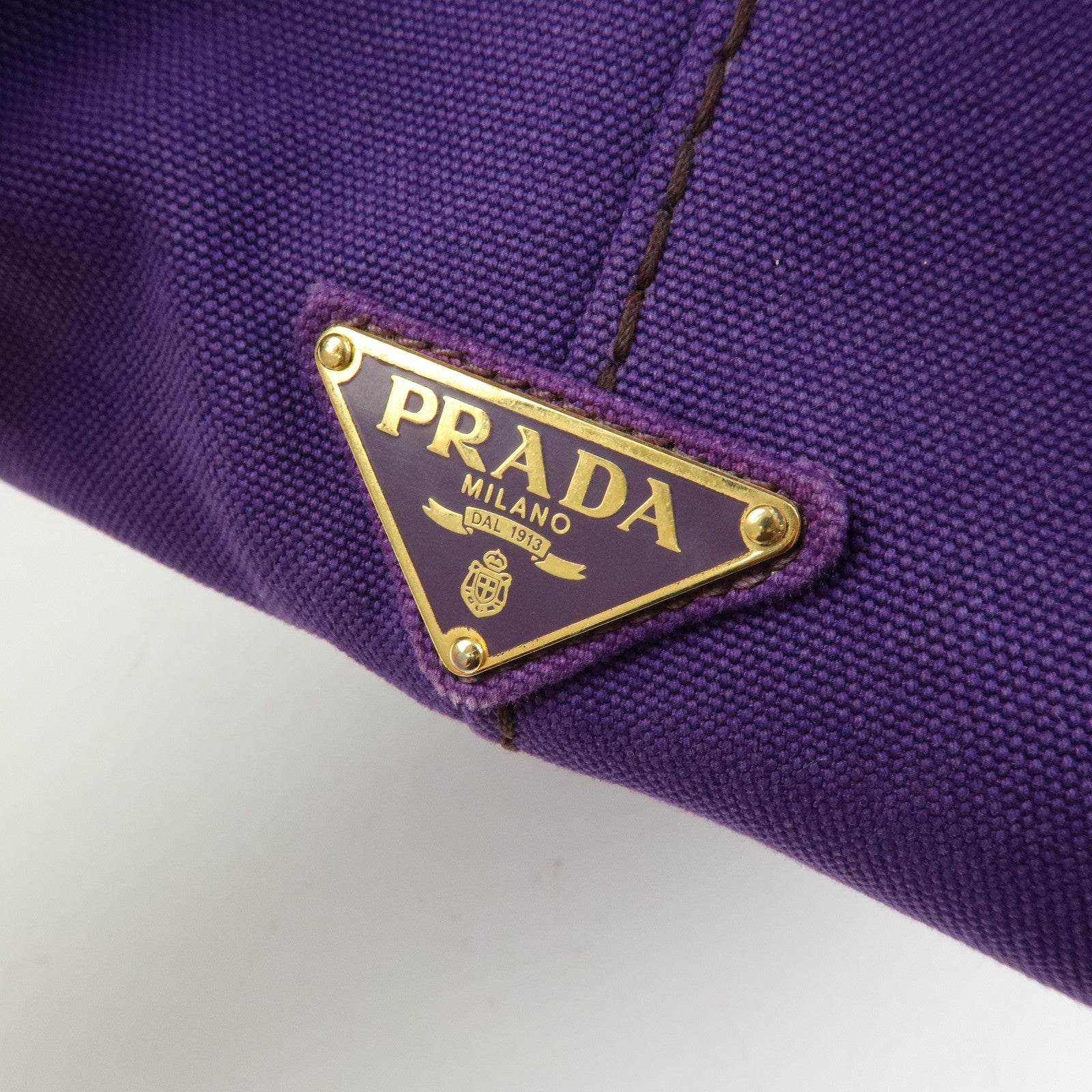 PRADA Canapa Triangle Logo Canvas Tote Bag Hand Bag Purple BN1877