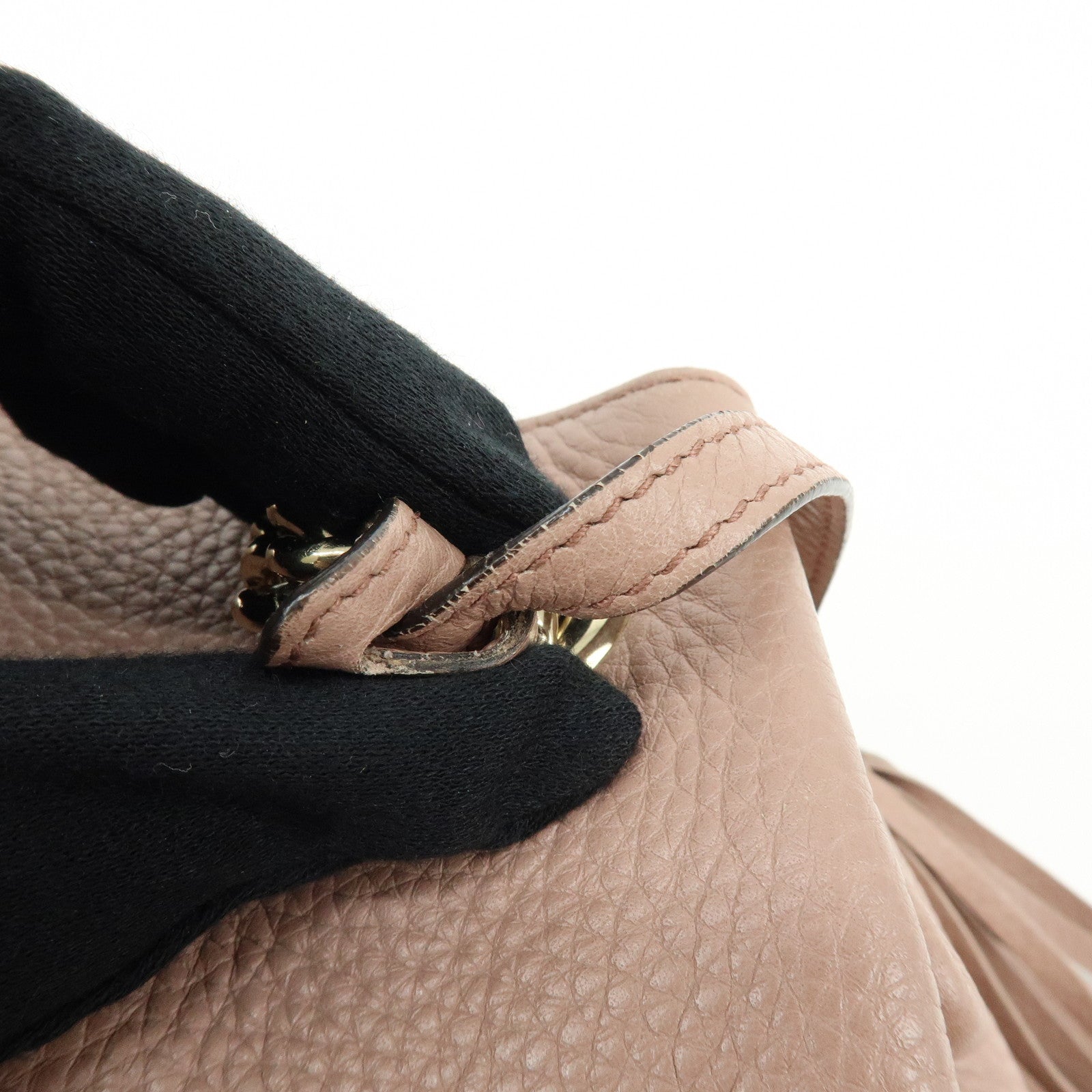 GUCCI SOHO Interlocking G Leather Chain Shoulder Bag Tassel Pink 308982