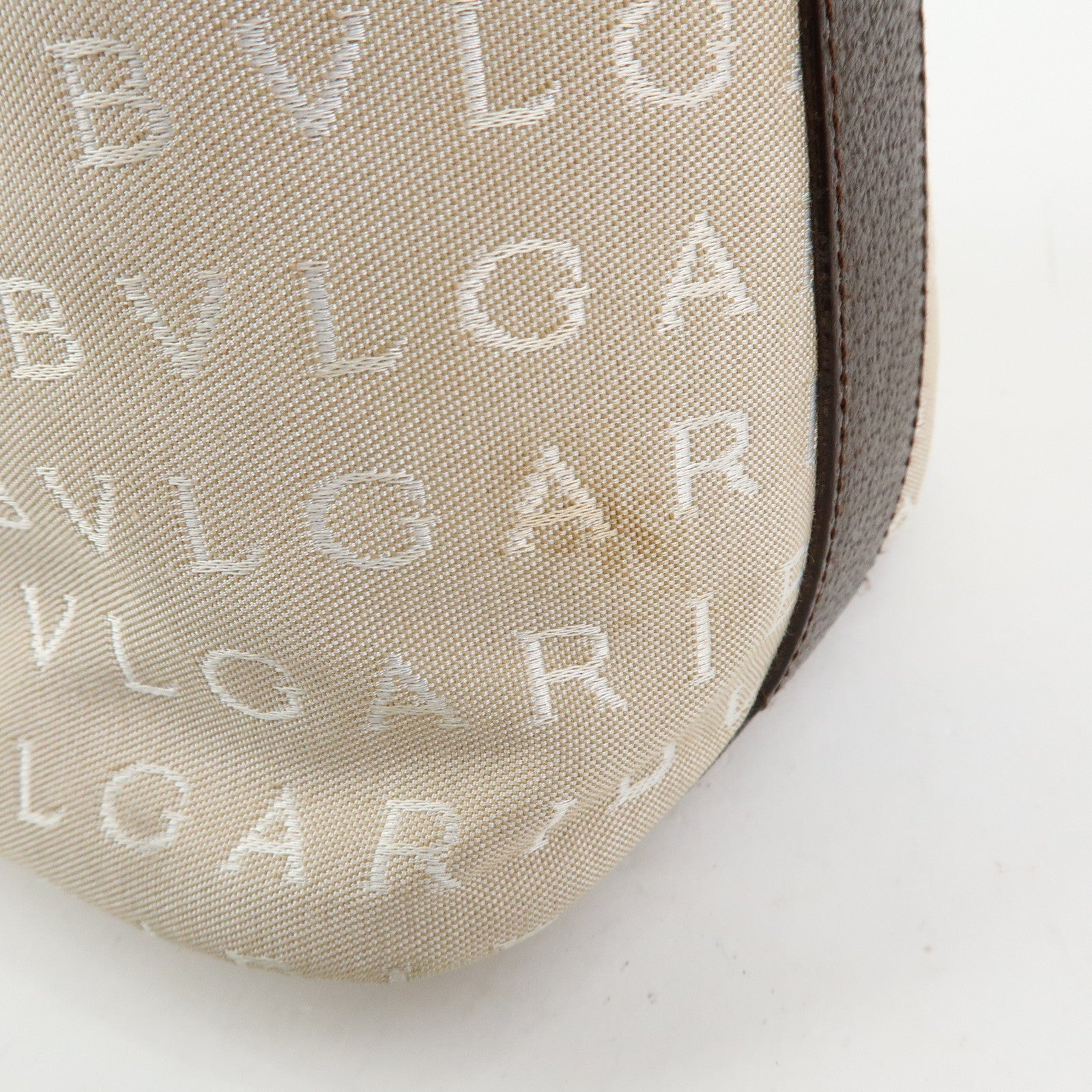 BVLGARI Logo Mania Canvas Shoulder Bag Hand Bag Beige