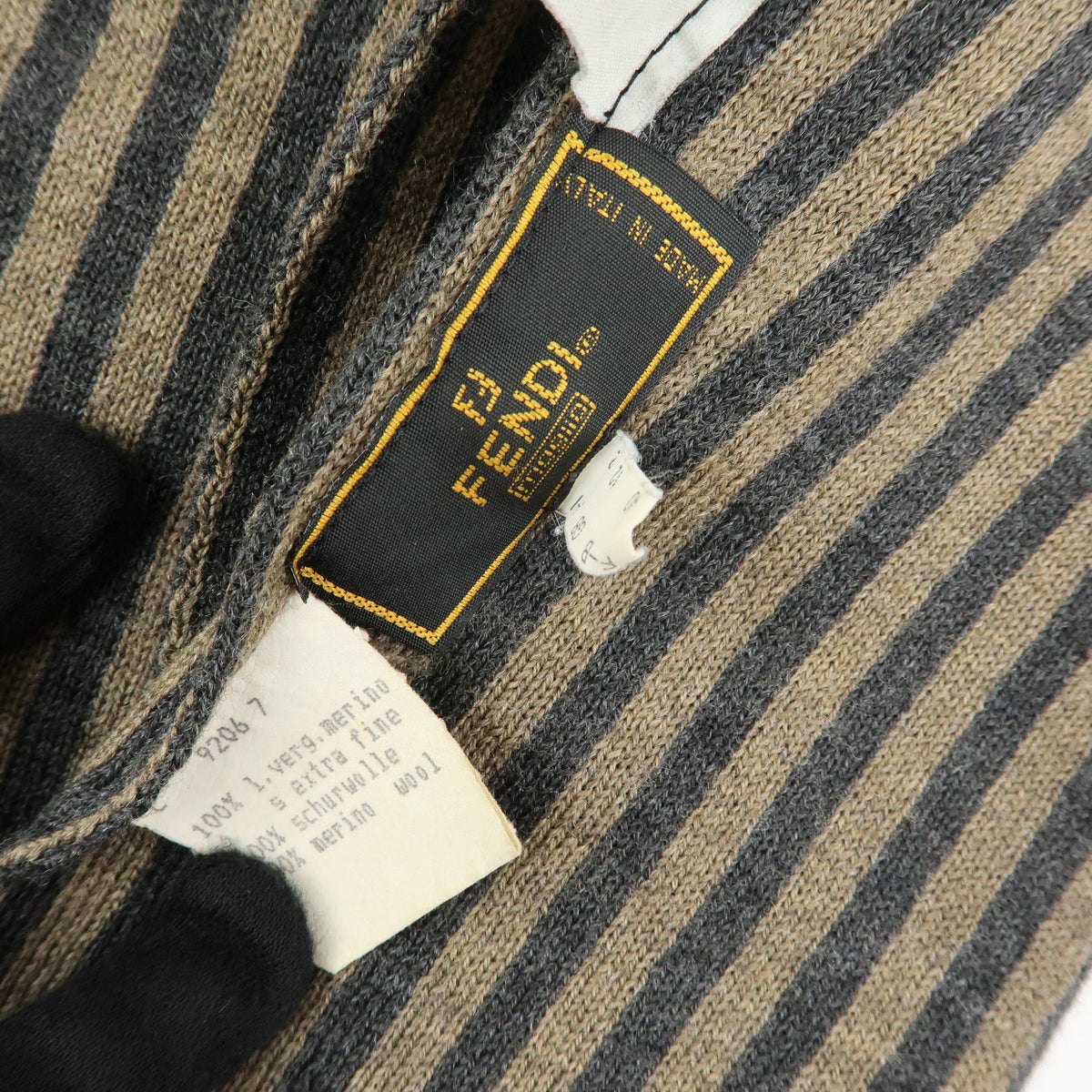 FENDI Zucca Pequin Wool 100% Knitted Shawl Scarf Brown