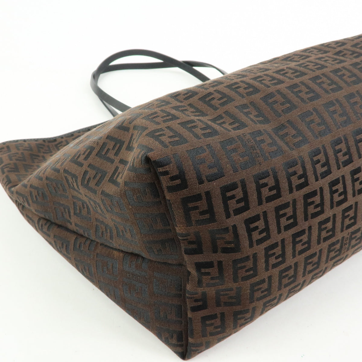FENDI Zucchino Canvas Leather Tote Bag Shoulder Bag Brown 8BH005