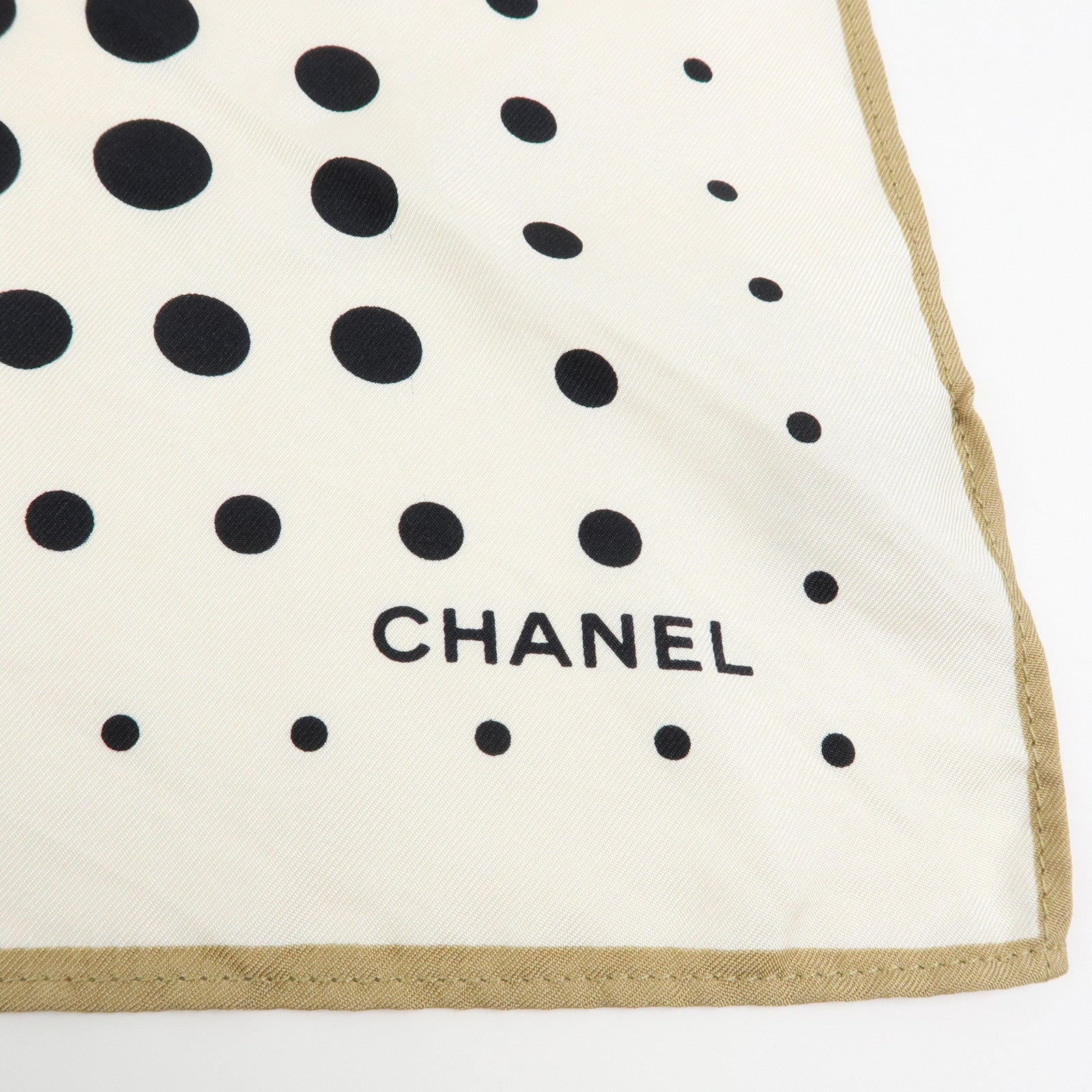 CHANEL COCO Mark Silk 100% Scarf Dot Pattern Clover Ivory Black