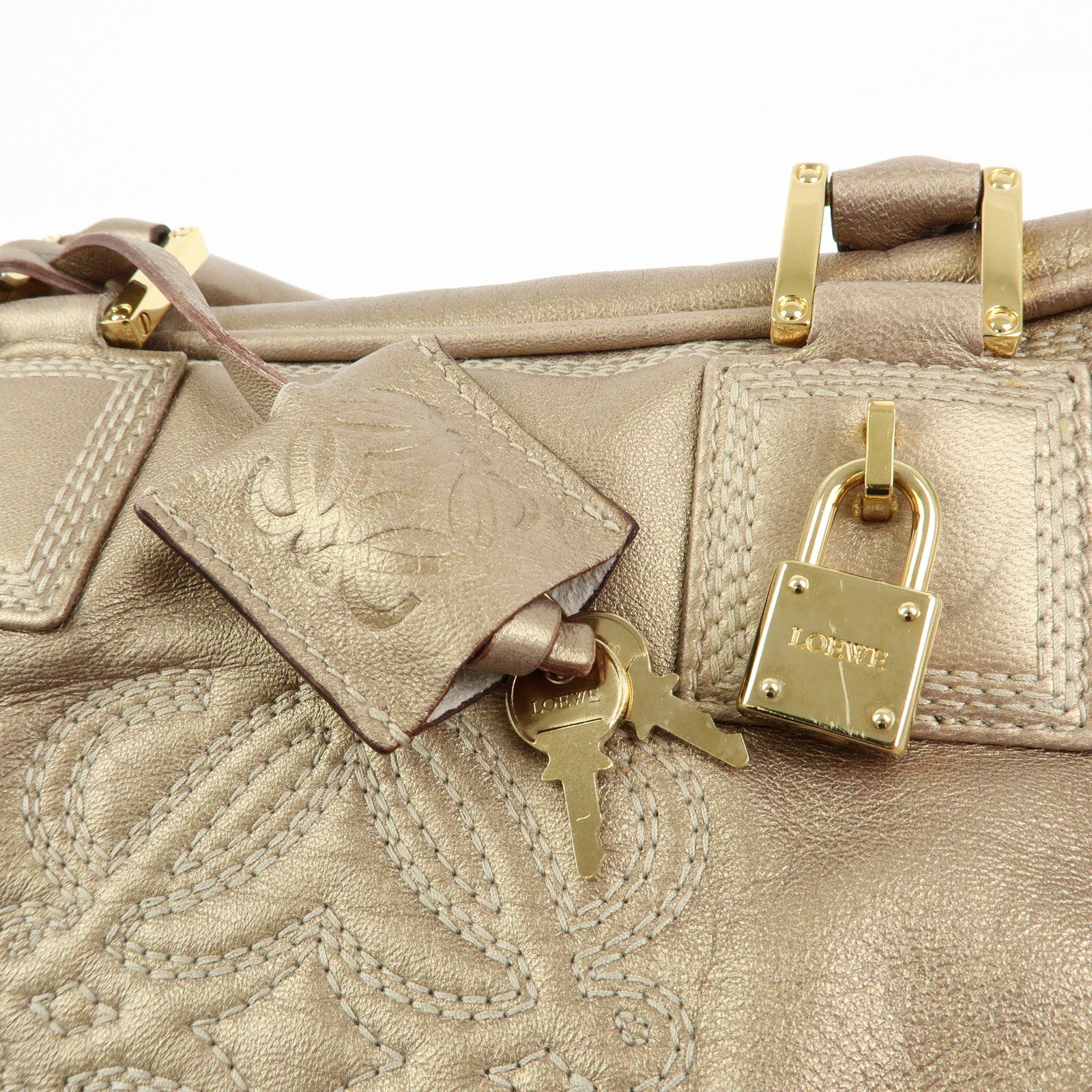 LOEWE Amazona 28 Nappa Leather Hand Bag Boston Bag Gold