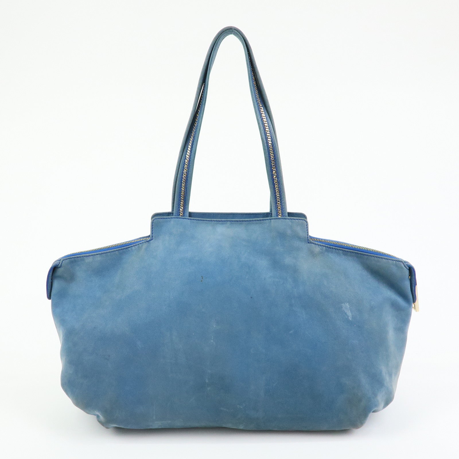 FENDI Lampo Leather Tote Bag Shoulder Bag Blue 8BR636