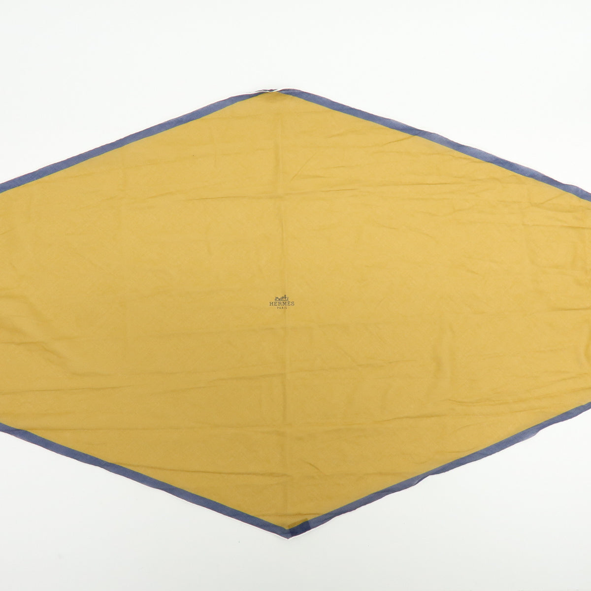 HERMES Cotton 100% Pointu Scarf Mustard Navy White